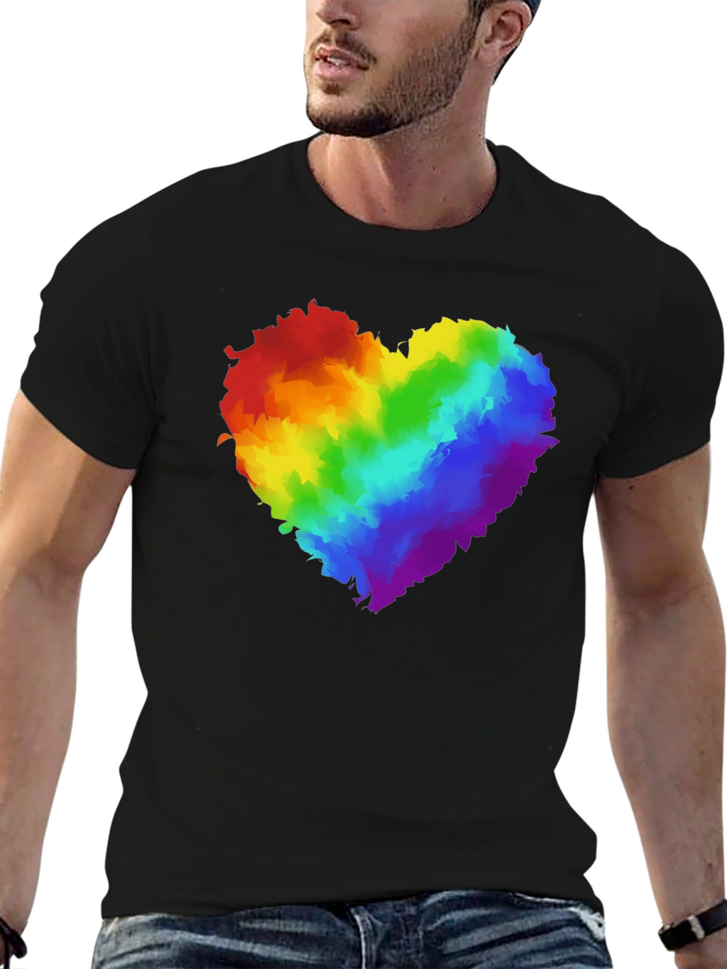 Rainbow Heart Graphic Black T-Shirt Pride