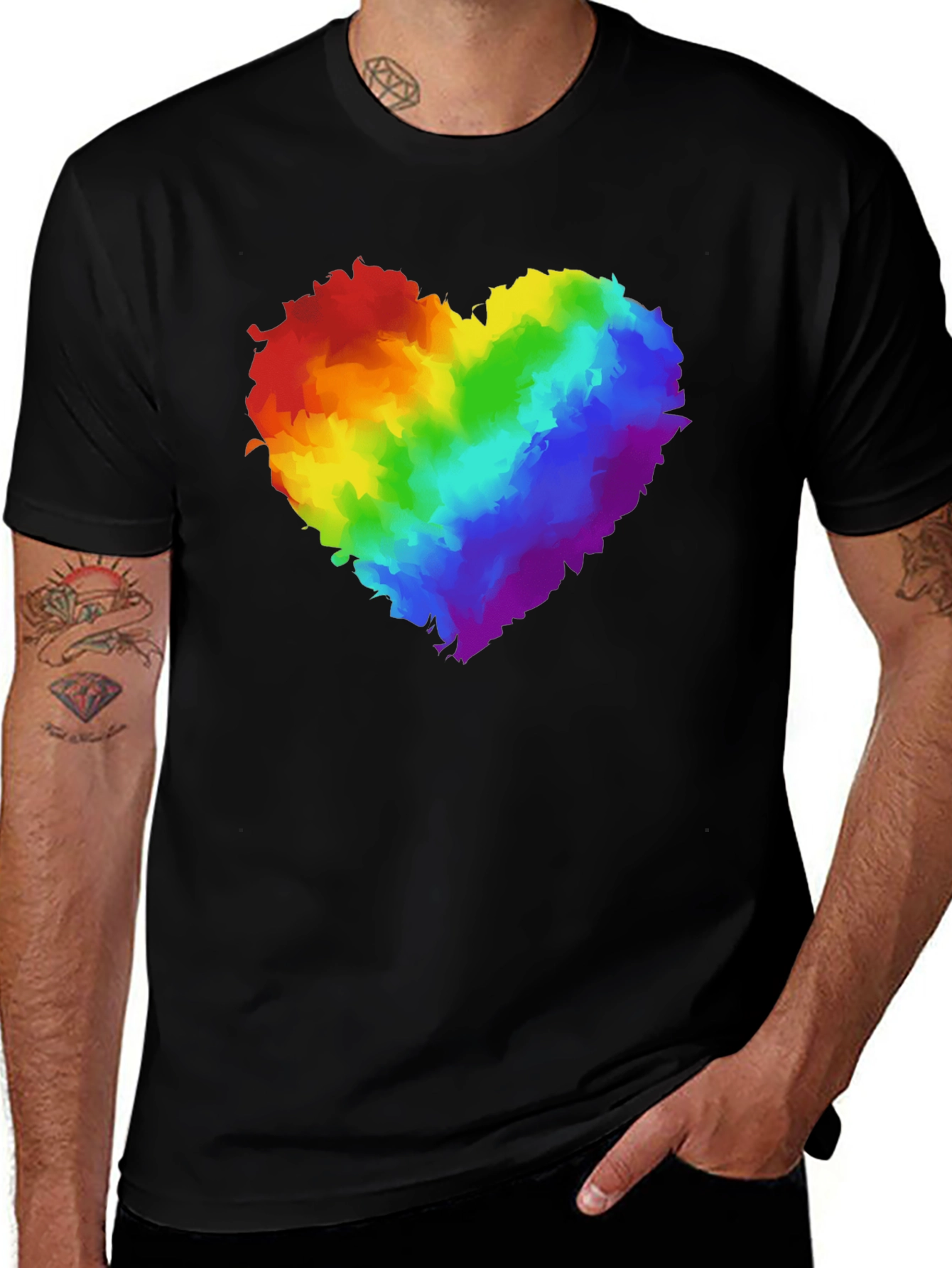 Rainbow Heart Graphic Black T-Shirt Pride