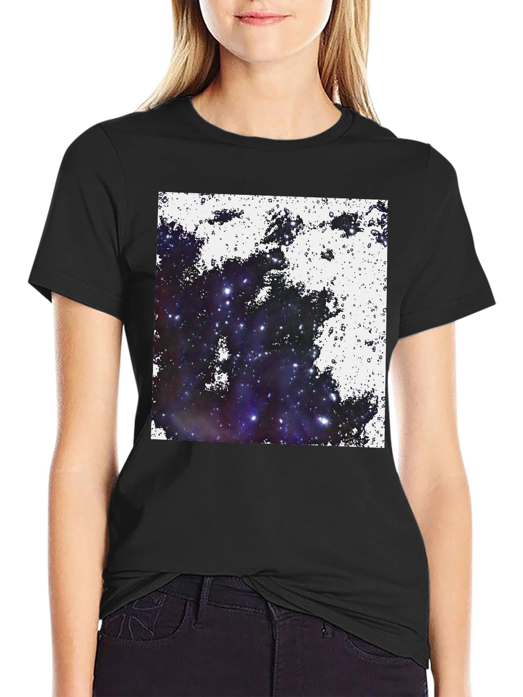 Galaxy Print Black Tee - Cosmic Comfort