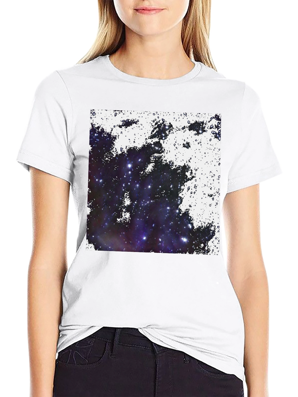 Galaxy Print Black Tee - Cosmic Comfort