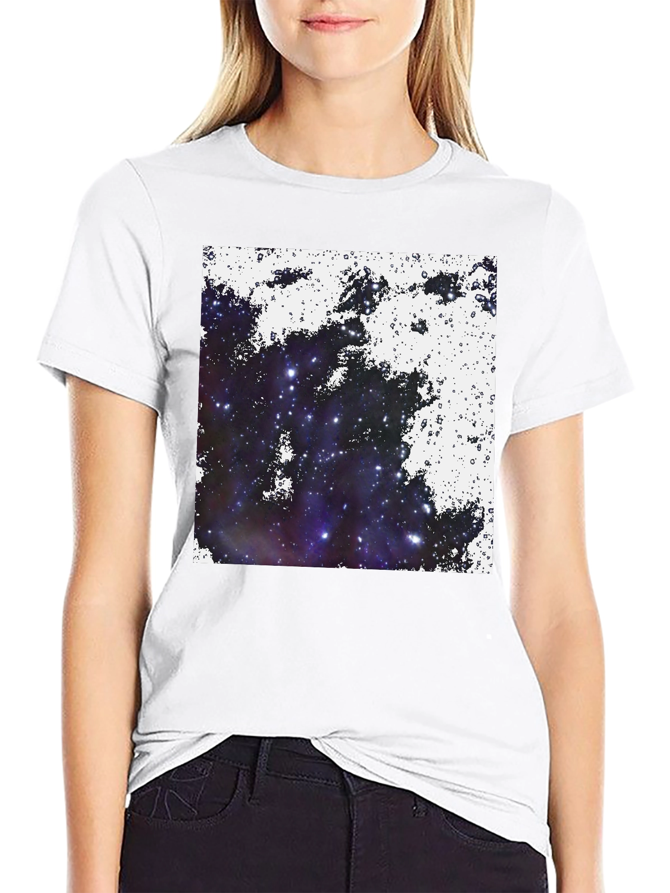 Galaxy Print Black Tee - Cosmic Comfort