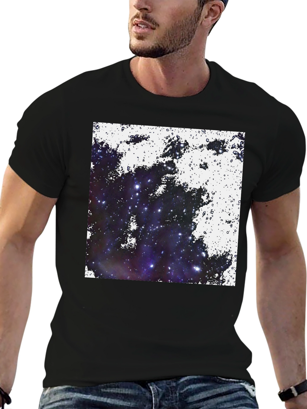 Galaxy Print Black Tee - Cosmic Comfort