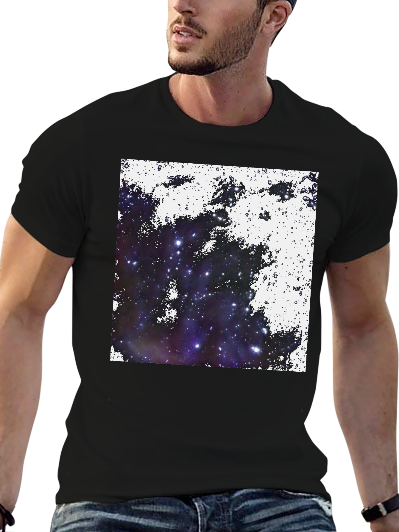 Galaxy Print Black Tee - Cosmic Comfort