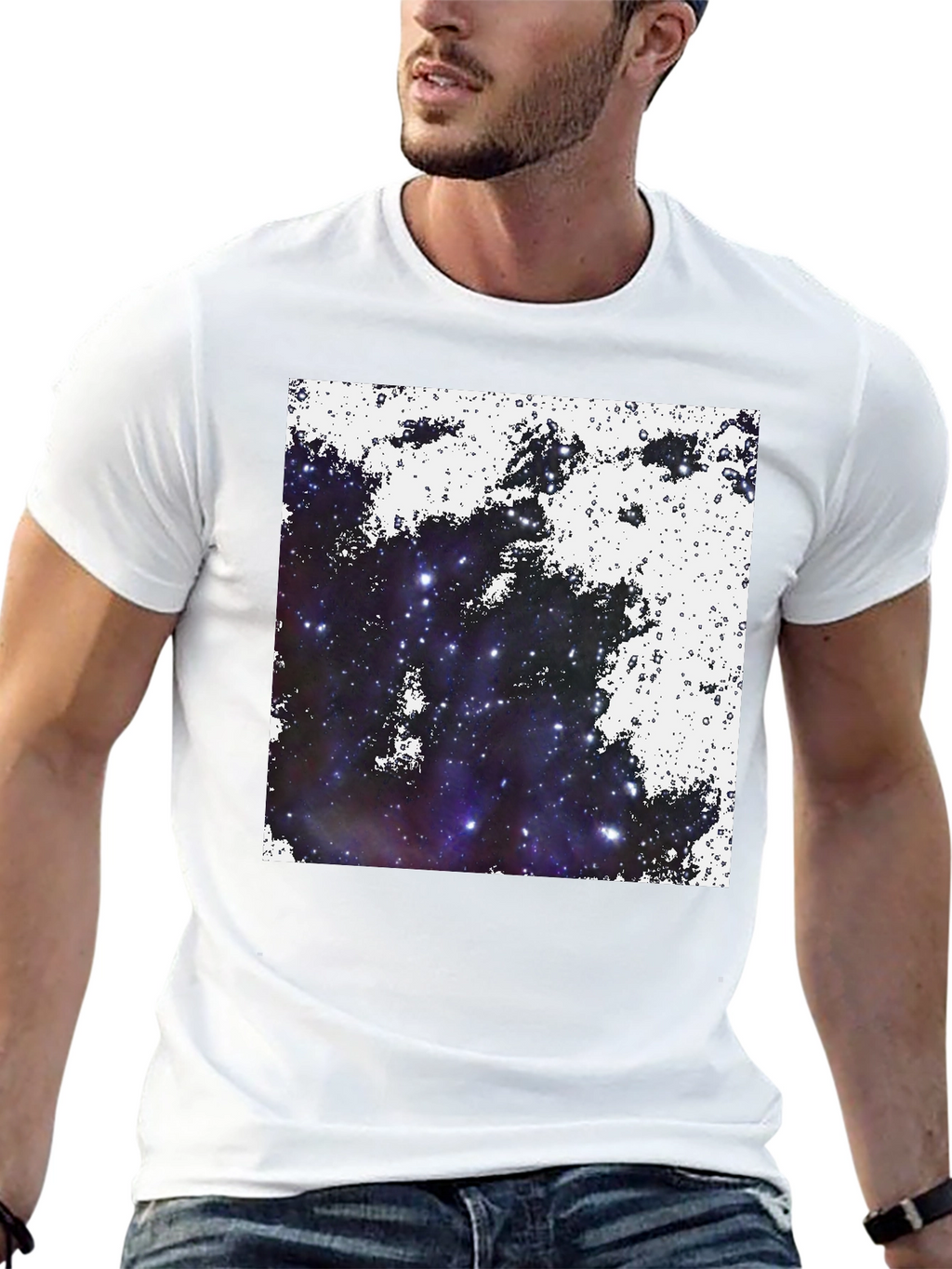 Galaxy Print Black Tee - Cosmic Comfort
