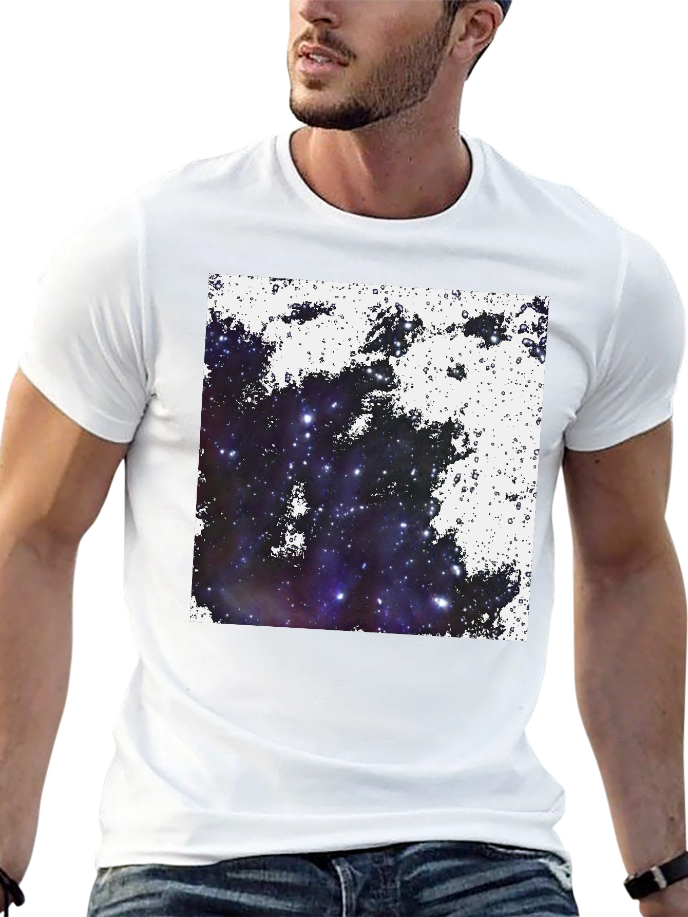 Galaxy Print Black Tee - Cosmic Comfort