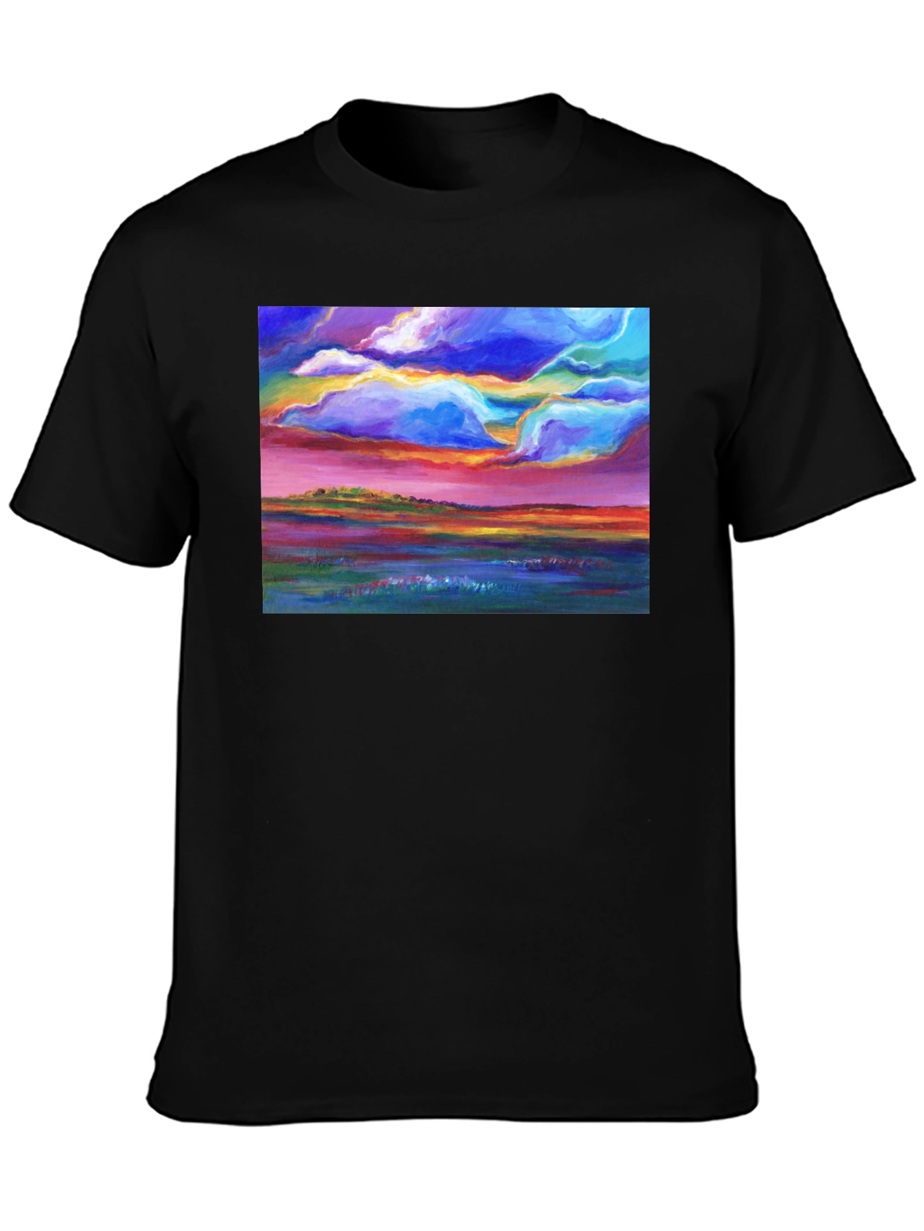 Colorful Landscape Art T-Shirt - Vivid Sunset Design