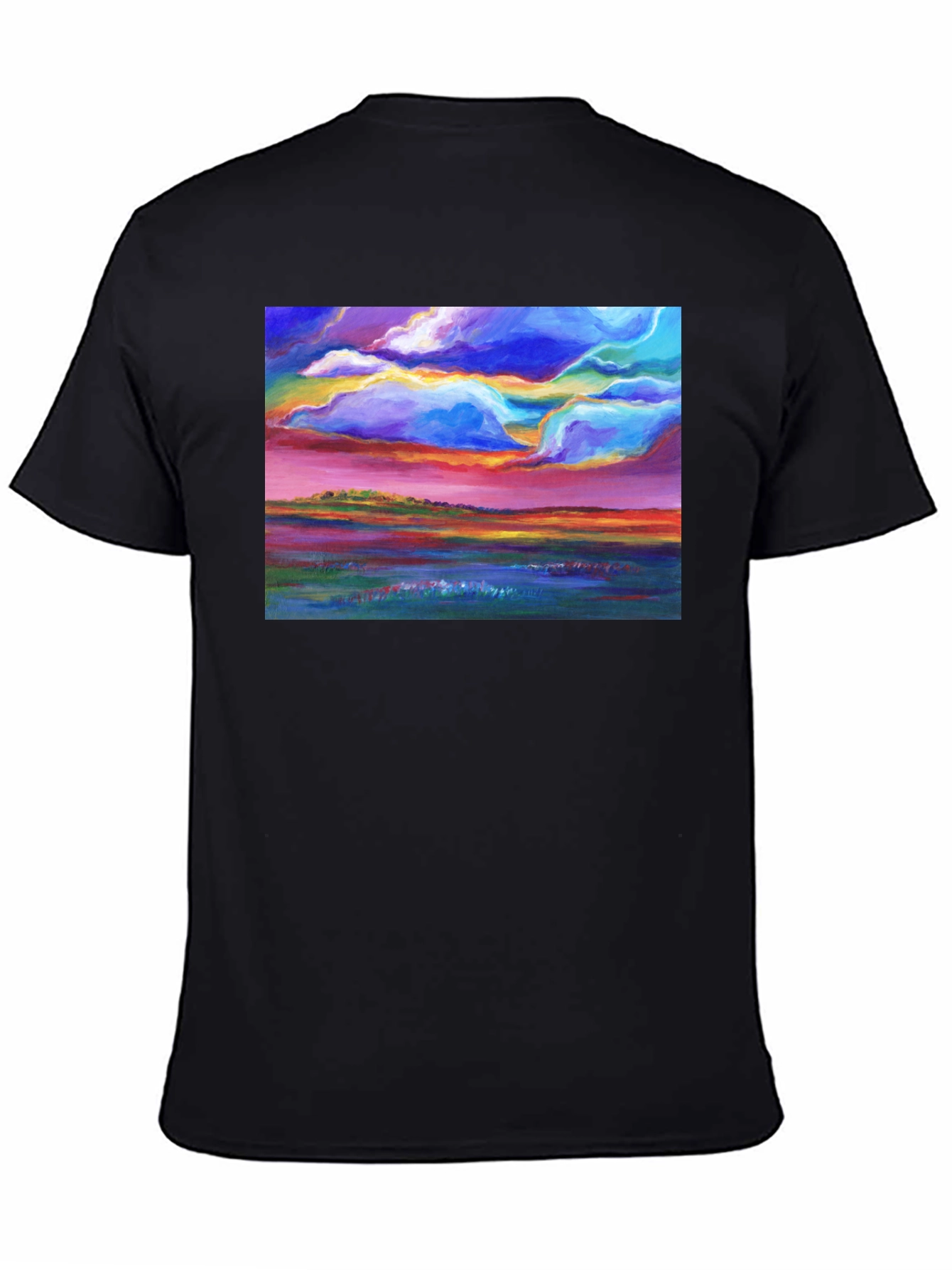 Colorful Landscape Art T-Shirt - Vivid Sunset Design