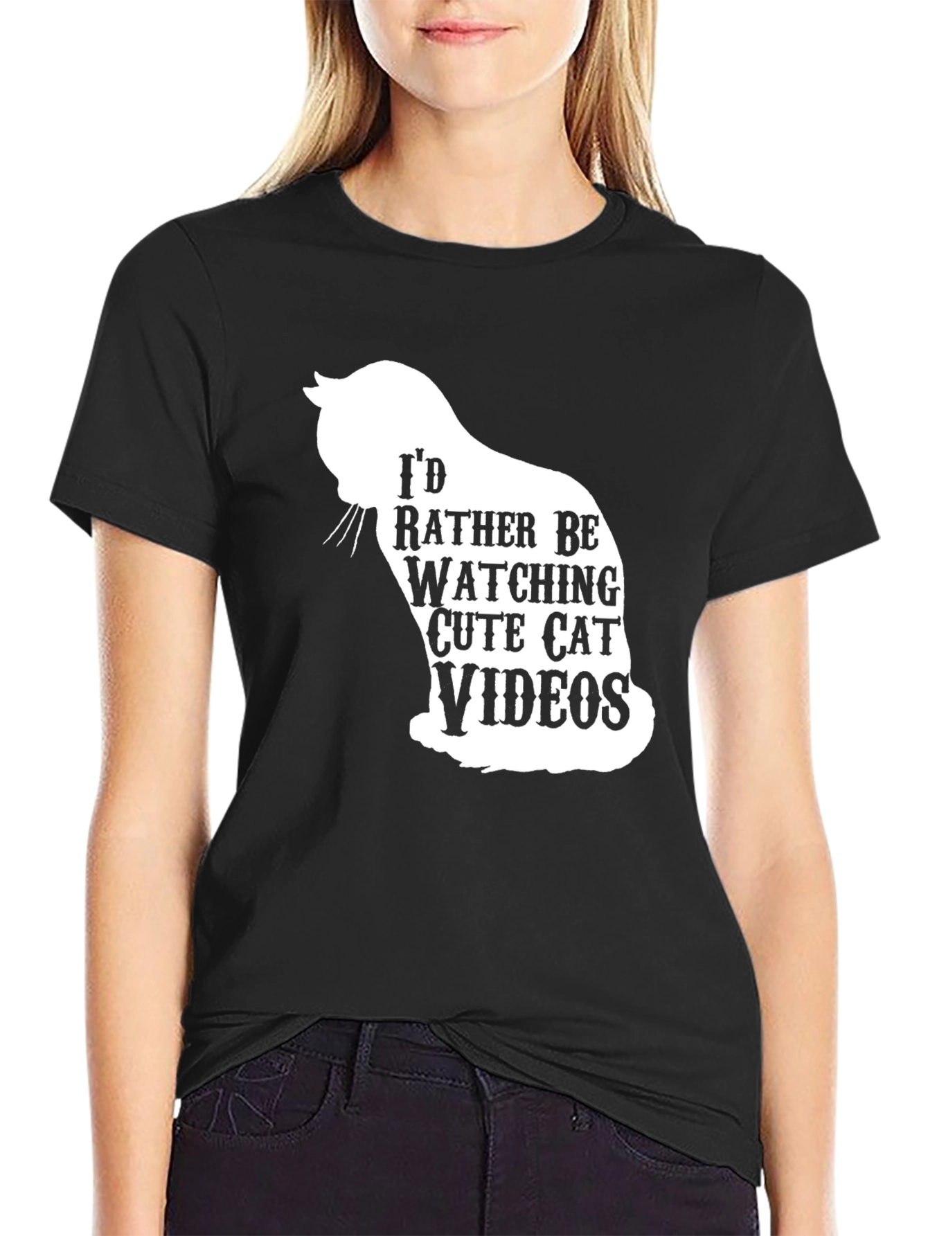 Cute Cat Videos Graphic T-Shirt - Black