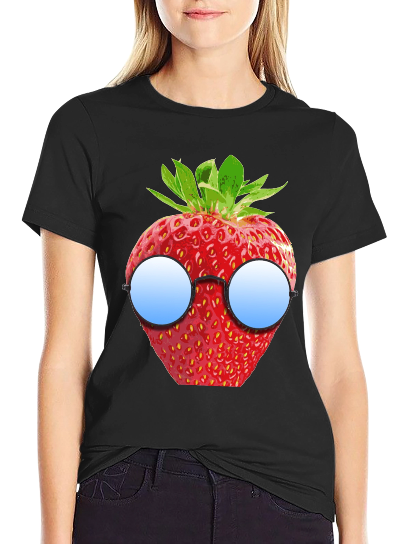 Strawberry with Glasses Graphic T-Shirt