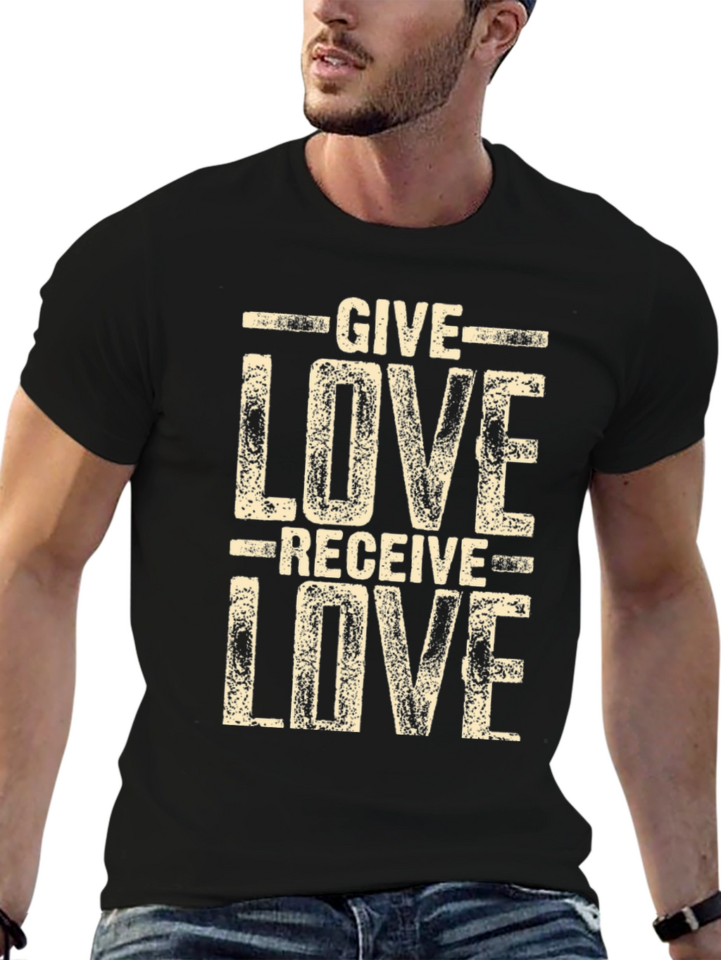Give Love Receive Love Black Graphic Tee