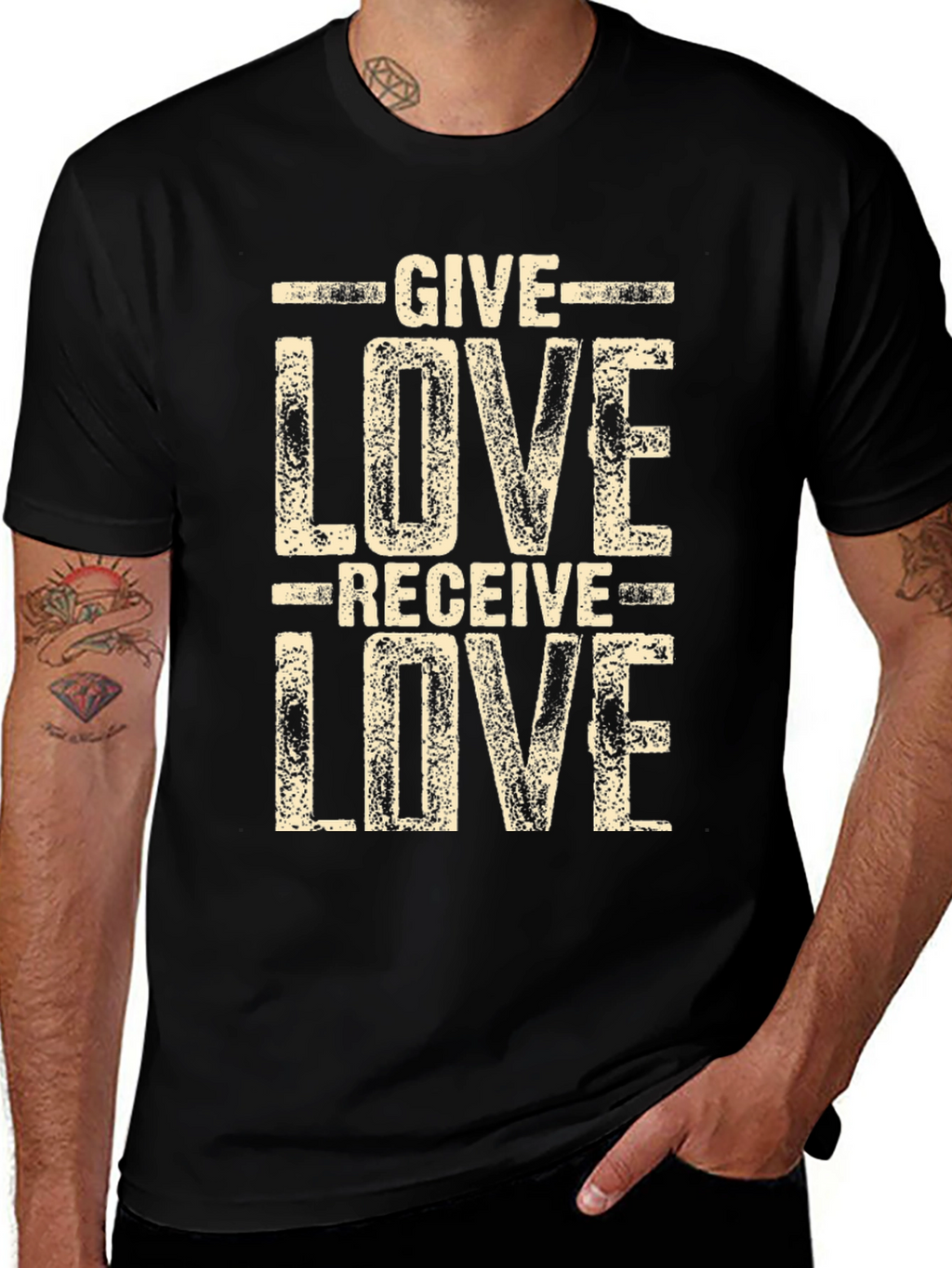 Give Love Receive Love Black Graphic Tee
