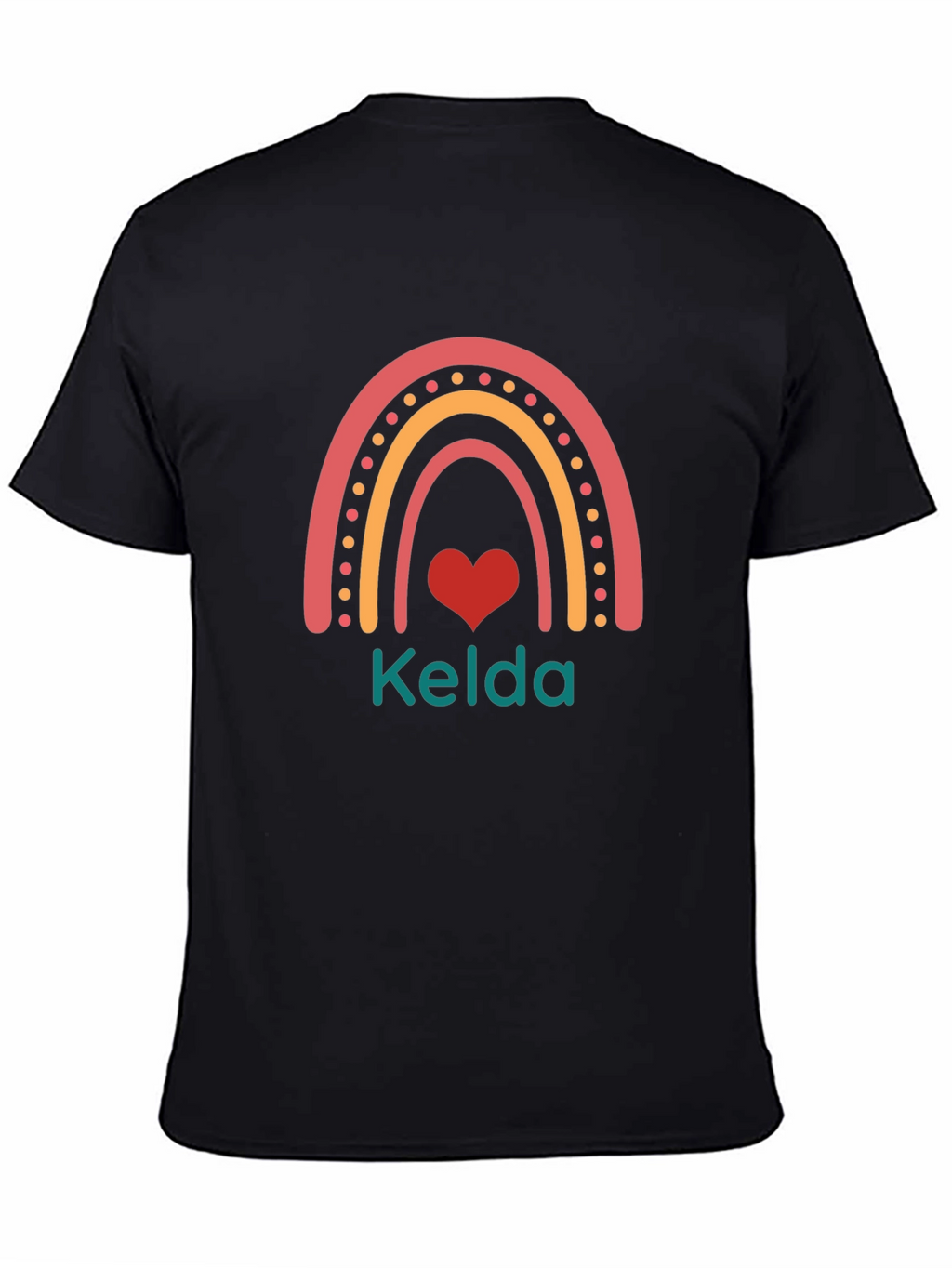 Personalized Rainbow Heart Kelda Black T-Shirt