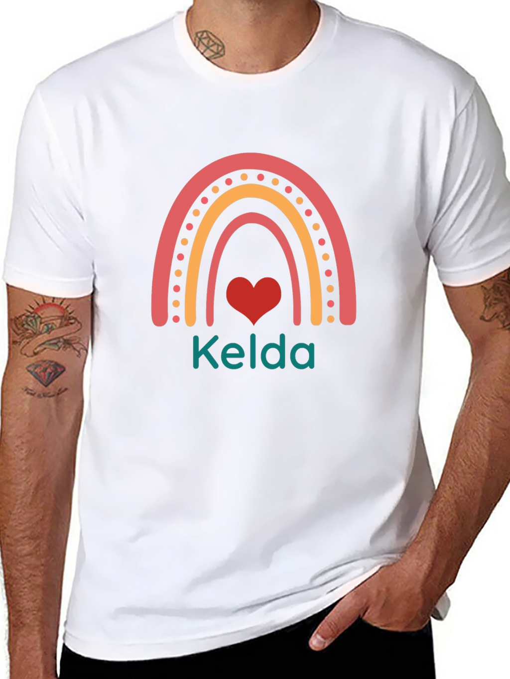 Personalized Rainbow Heart Kelda Black T-Shirt