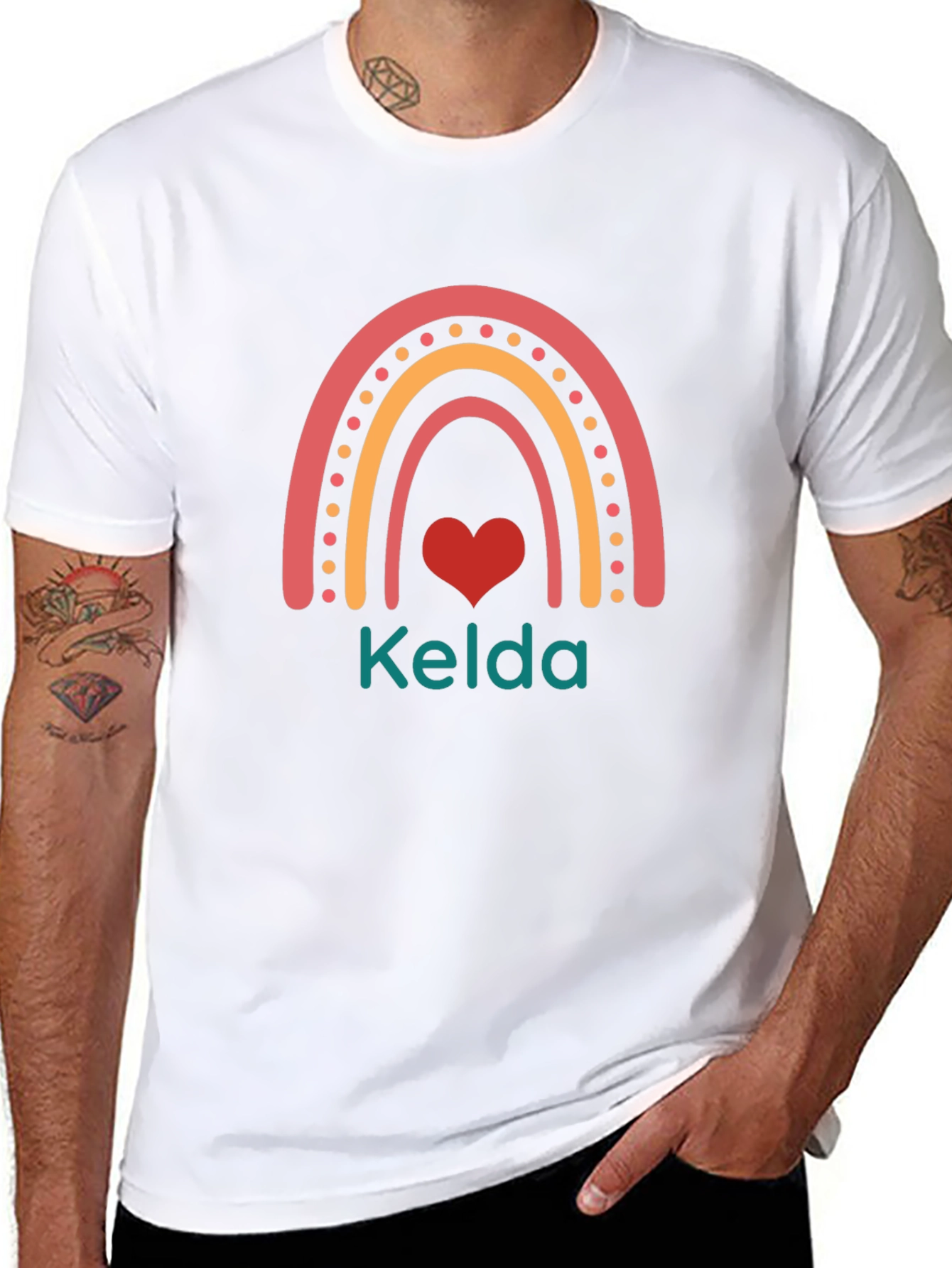 Personalized Rainbow Heart Kelda Black T-Shirt