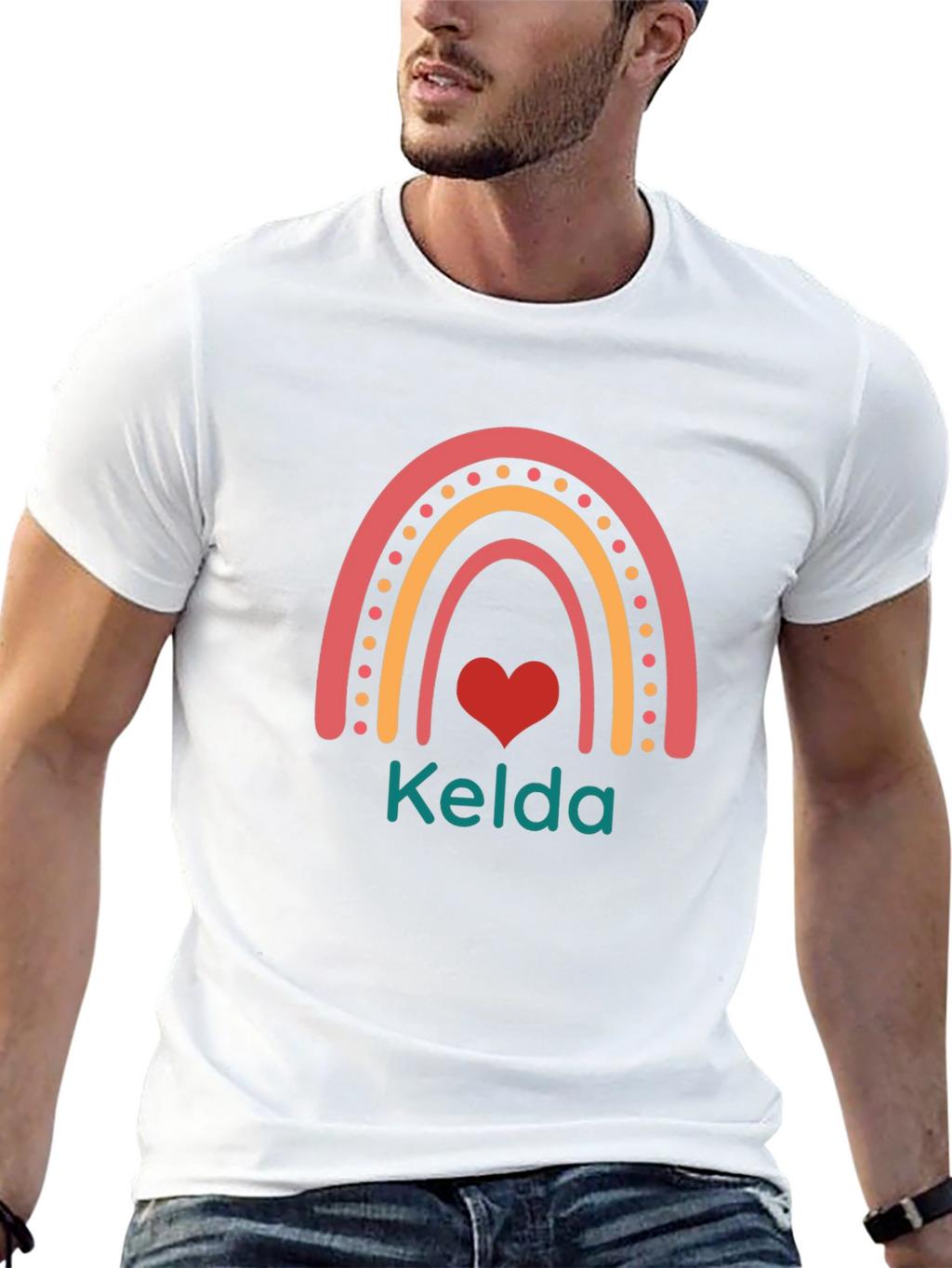 Personalized Rainbow Heart Kelda Black T-Shirt