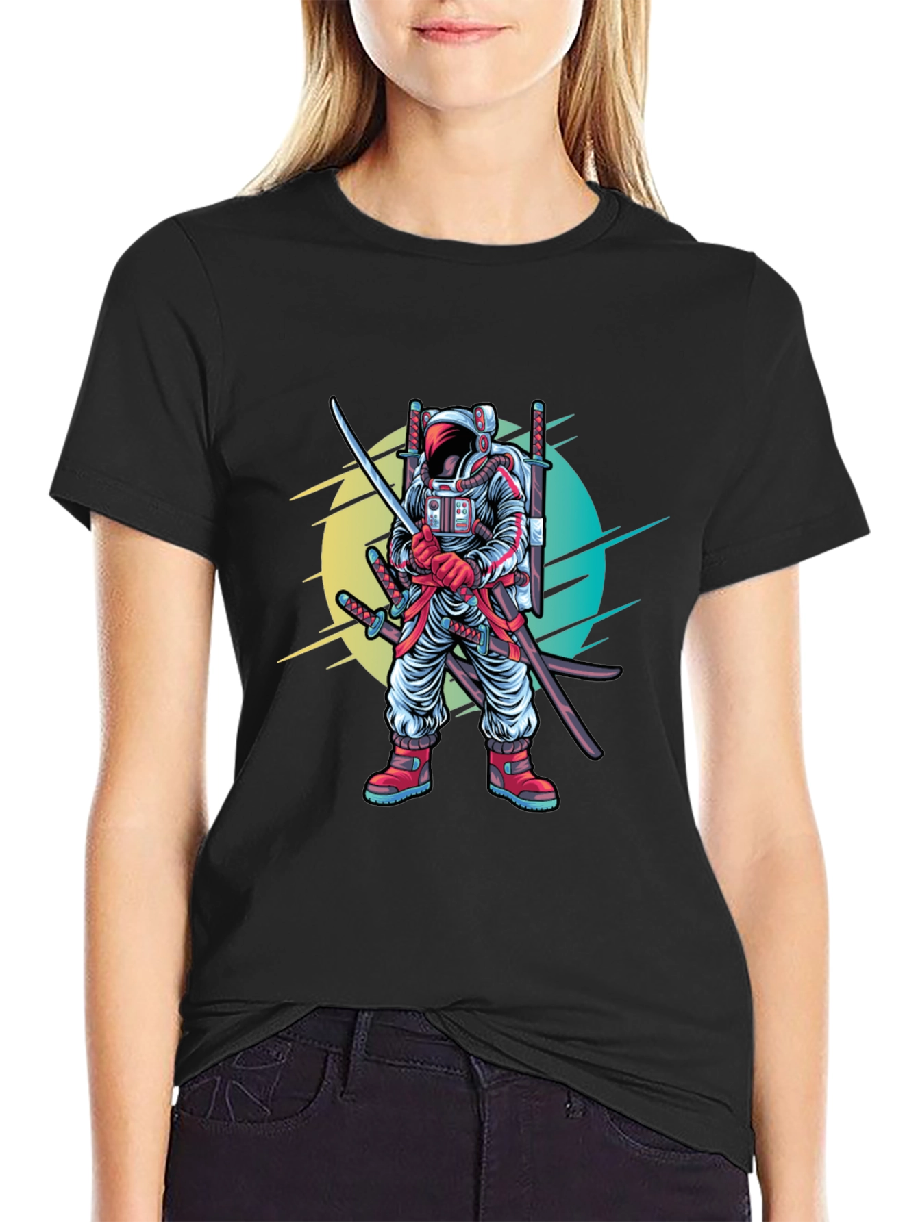 Astronaut Samurai Graphic T-Shirt - Sci-Fi Ninja Tee