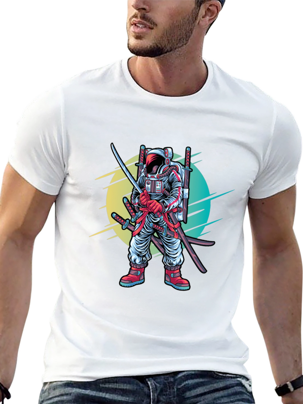 Astronaut Samurai Graphic T-Shirt - Sci-Fi Ninja Tee