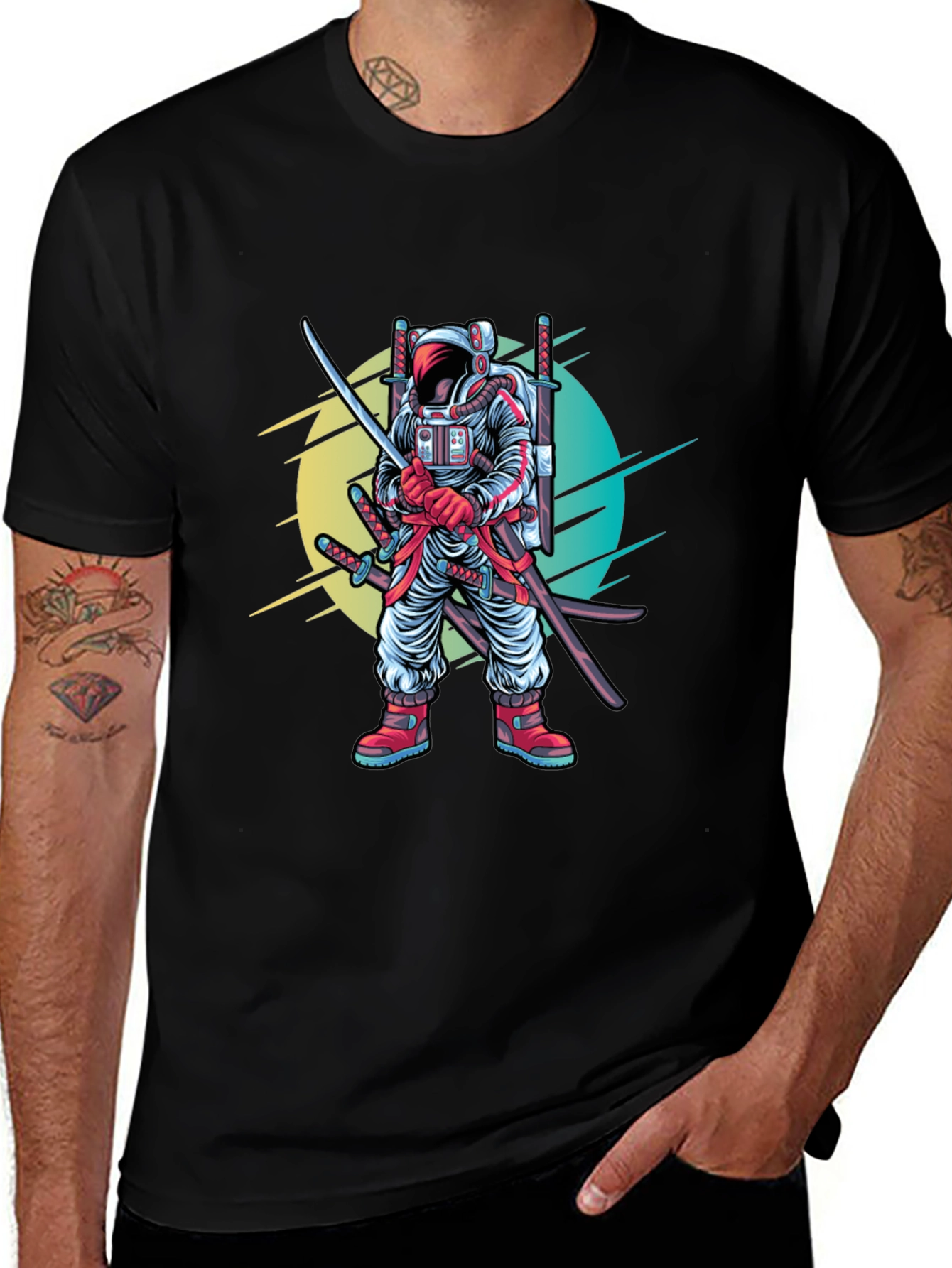 Astronaut Samurai Graphic T-Shirt - Sci-Fi Ninja Tee