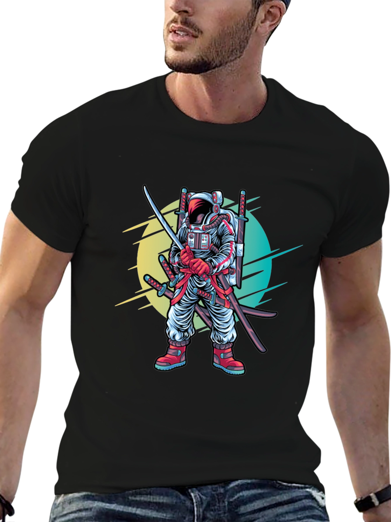 Astronaut Samurai Graphic T-Shirt - Sci-Fi Ninja Tee