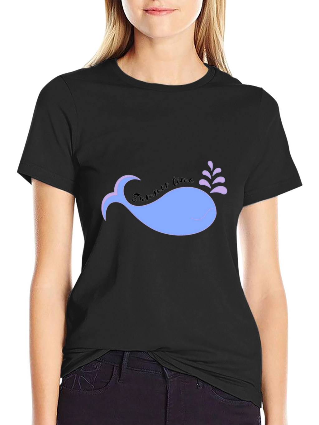 Summer Time Whale Black Tee