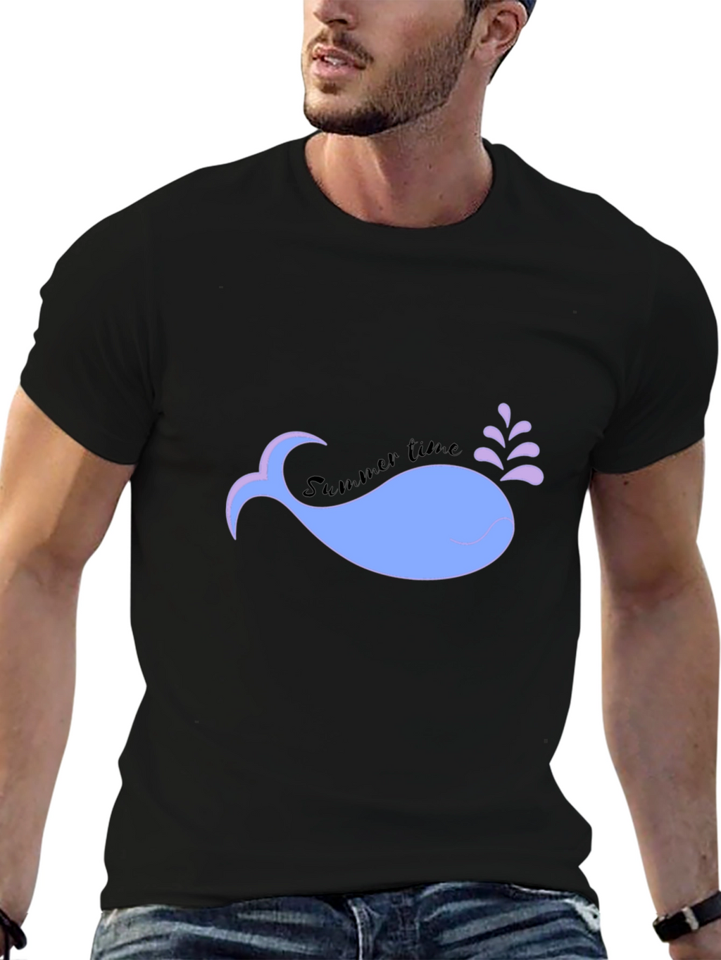 Summer Time Whale Black Tee