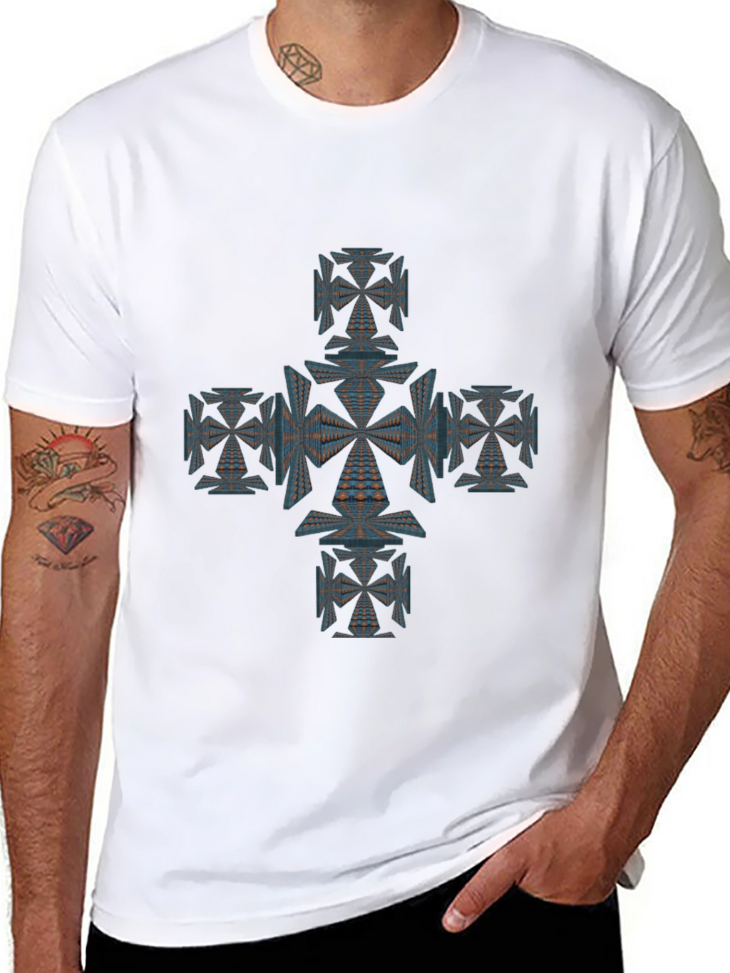 Geometric Cross Graphic Tee - Unique Design