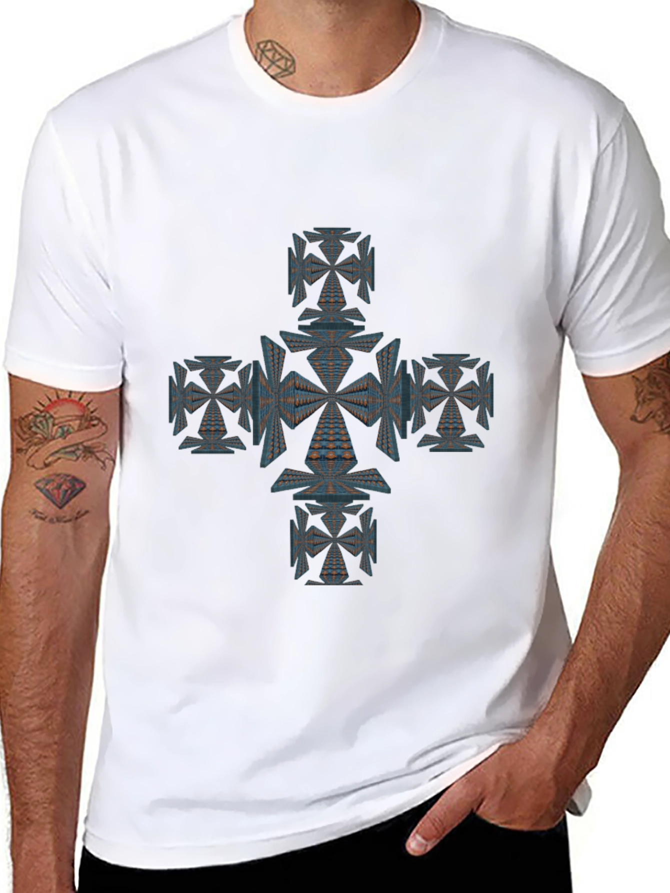 Geometric Cross Graphic Tee - Unique Design