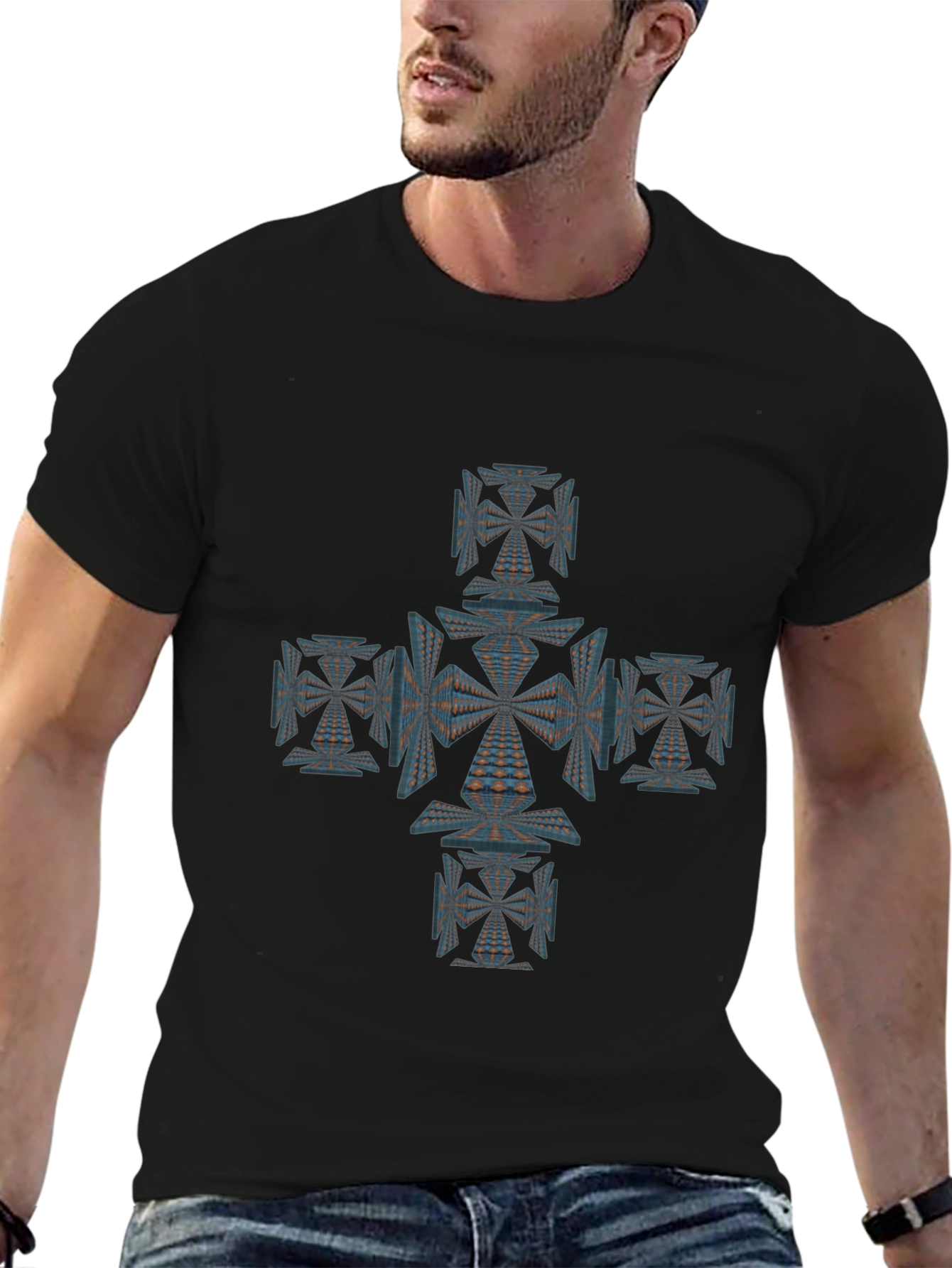Geometric Cross Graphic Tee - Unique Design
