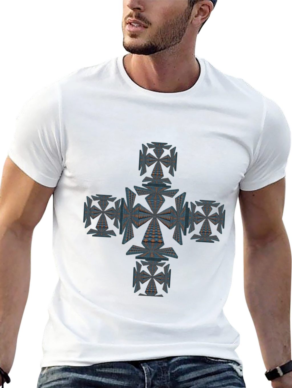 Geometric Cross Graphic Tee - Unique Design