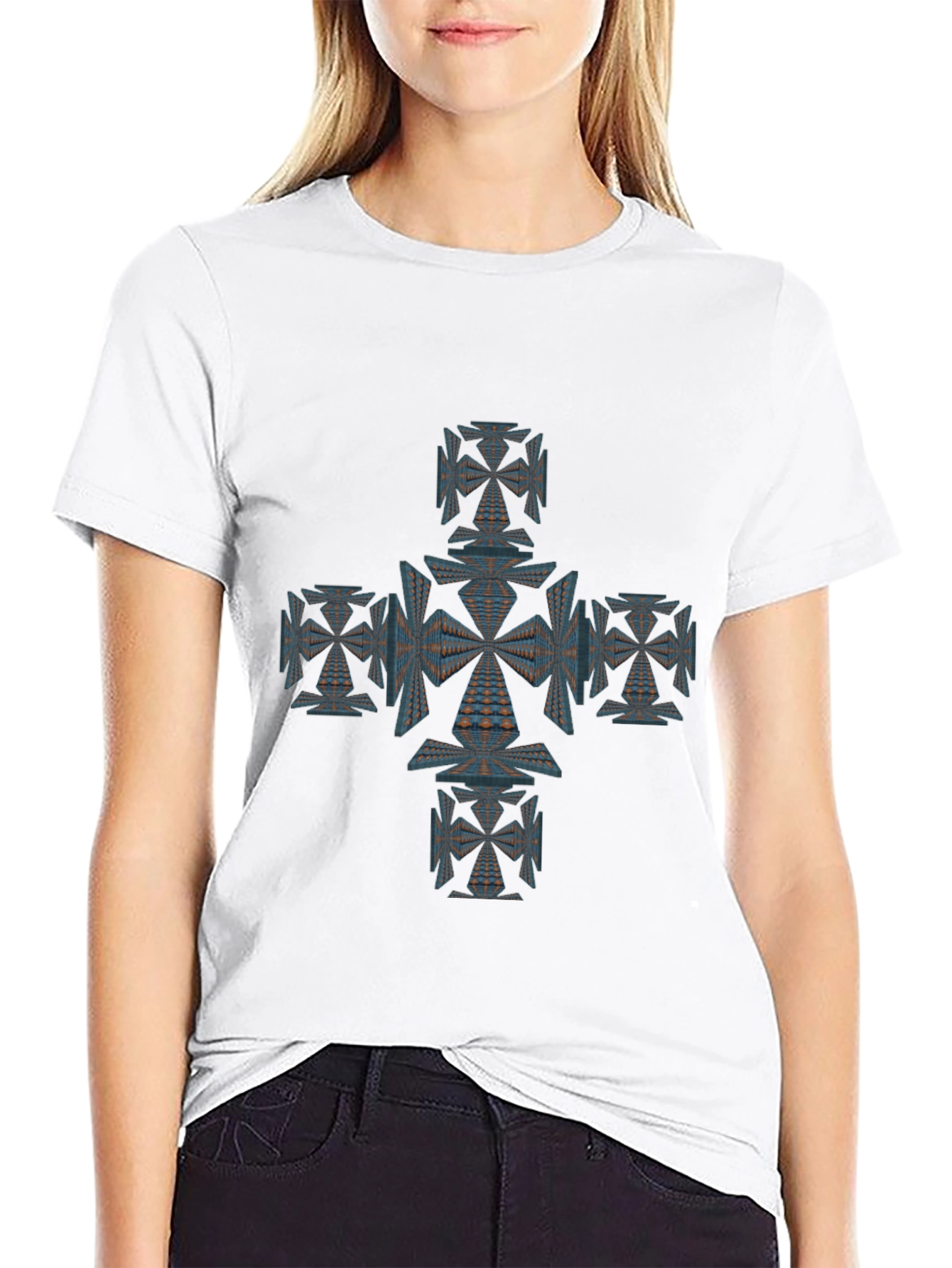 Geometric Cross Graphic Tee - Unique Design