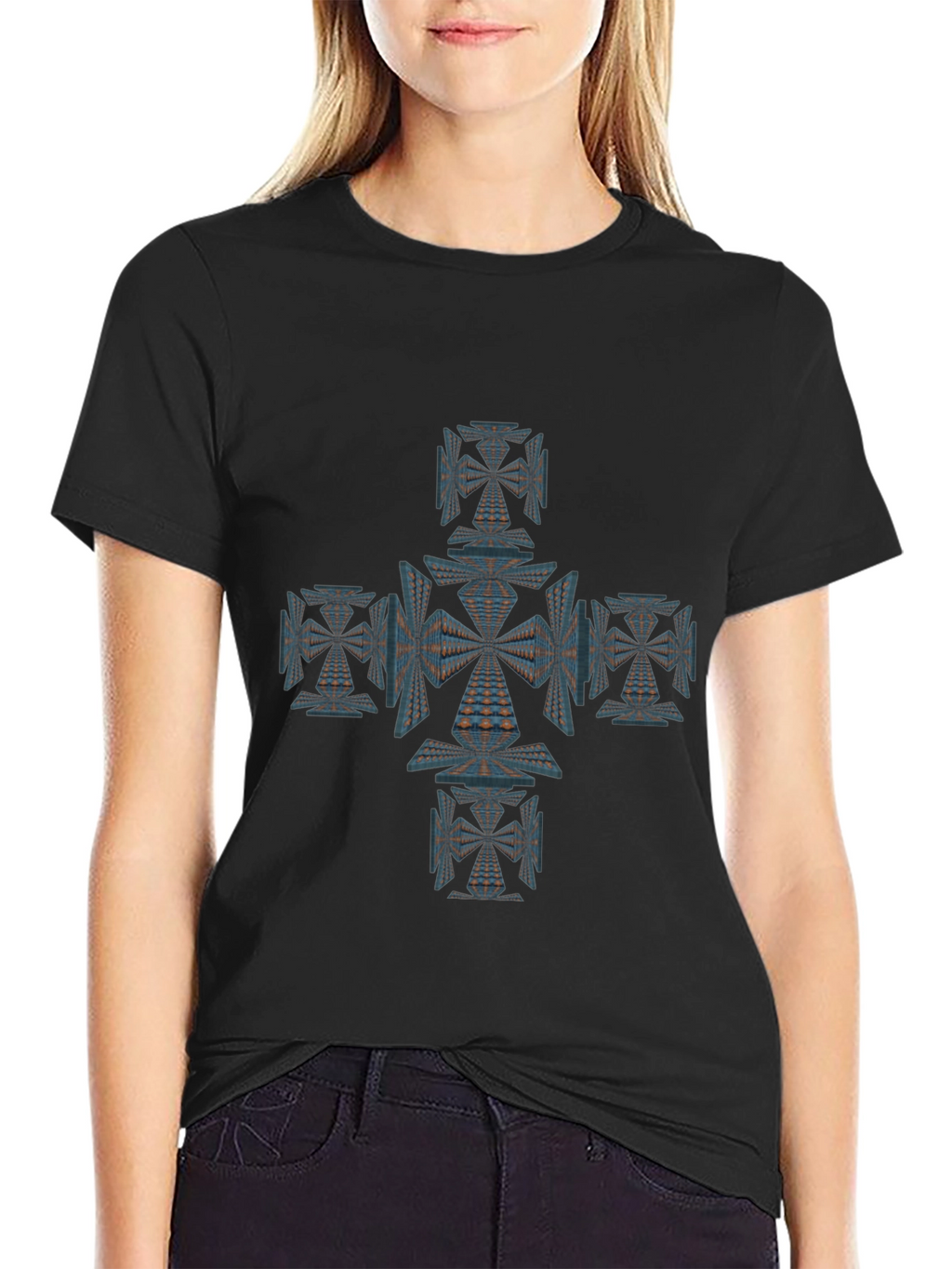 Geometric Cross Graphic Tee - Unique Design