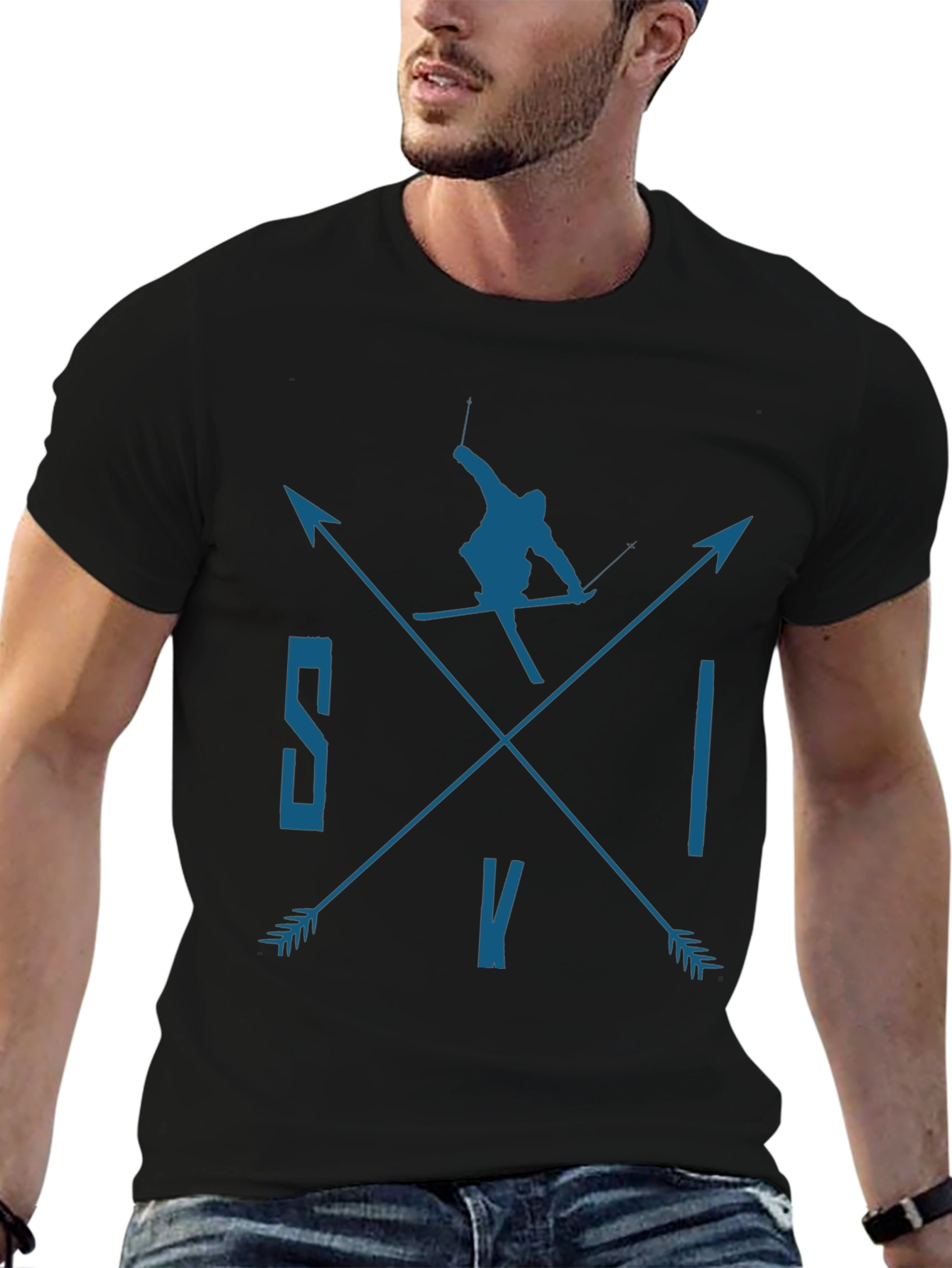 SKI Arrows Graphic Tee - Black Cotton T-Shirt