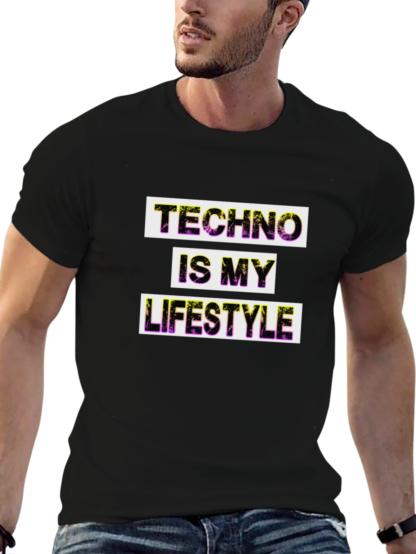 Techno Lifestyle Graphic Tee - Black Cotton T-Shirt