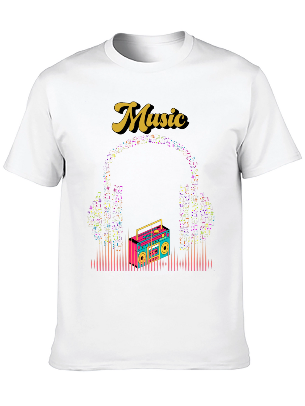 Retro Music Graphic Tee - Boombox and Headphones
