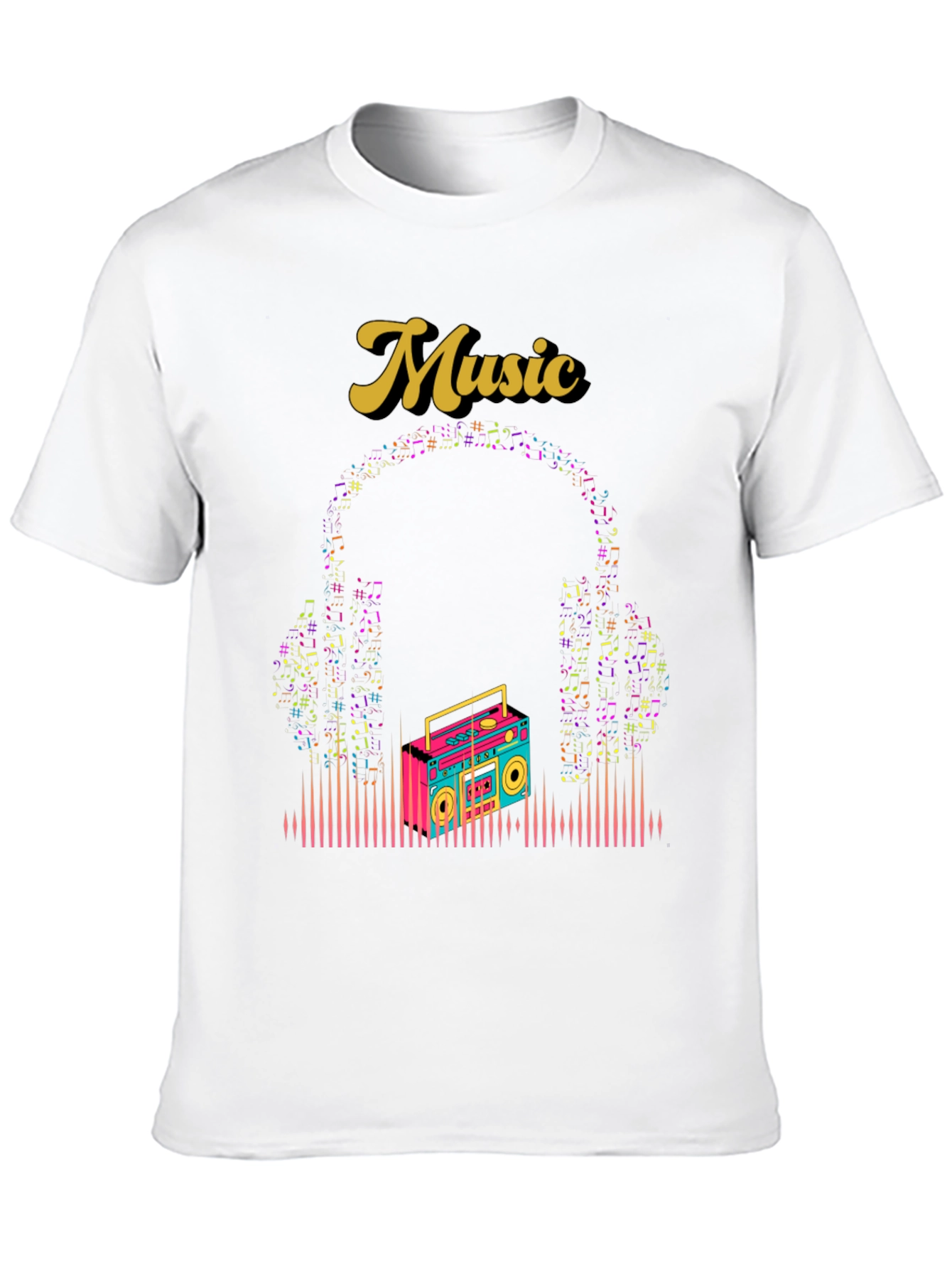 Retro Music Graphic Tee - Boombox and Headphones