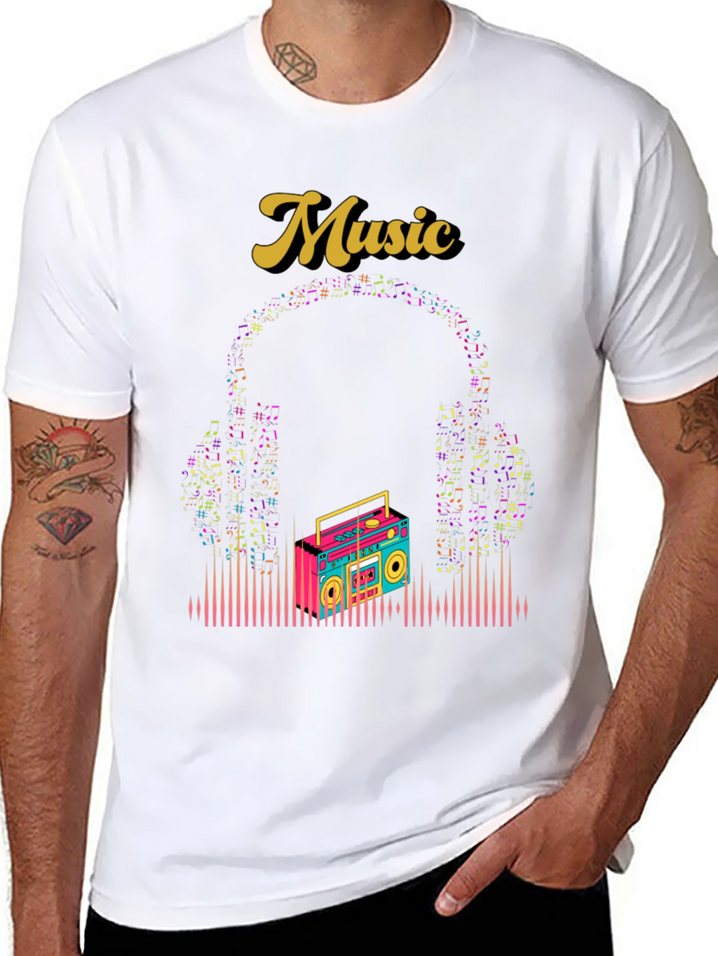 Retro Music Graphic Tee - Boombox and Headphones