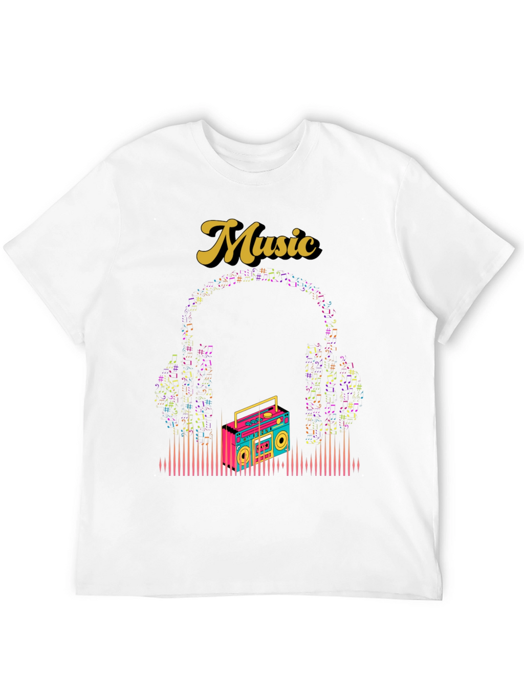 Retro Music Graphic Tee - Boombox and Headphones