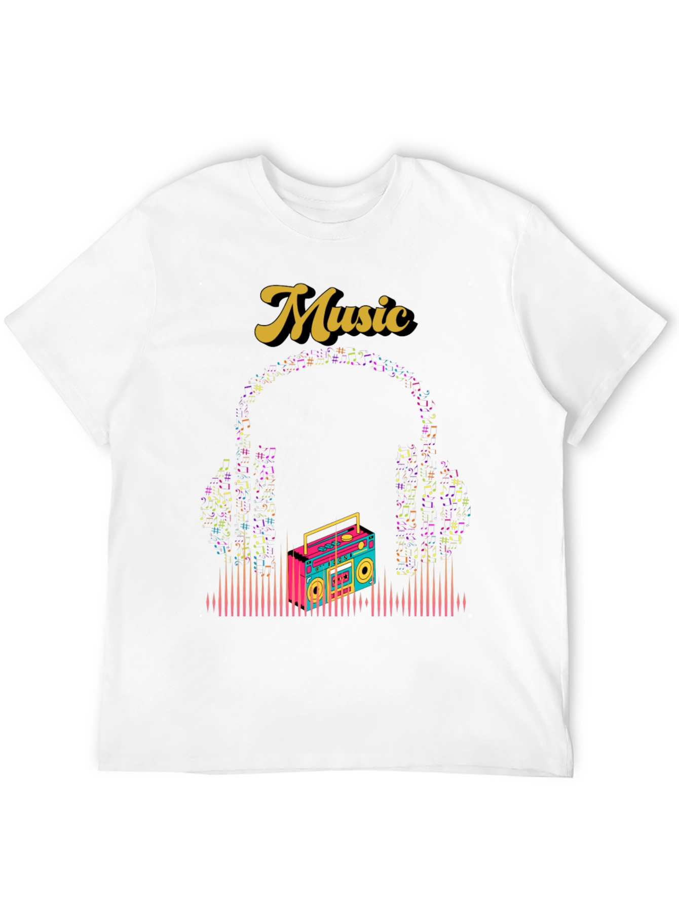 Retro Music Graphic Tee - Boombox and Headphones
