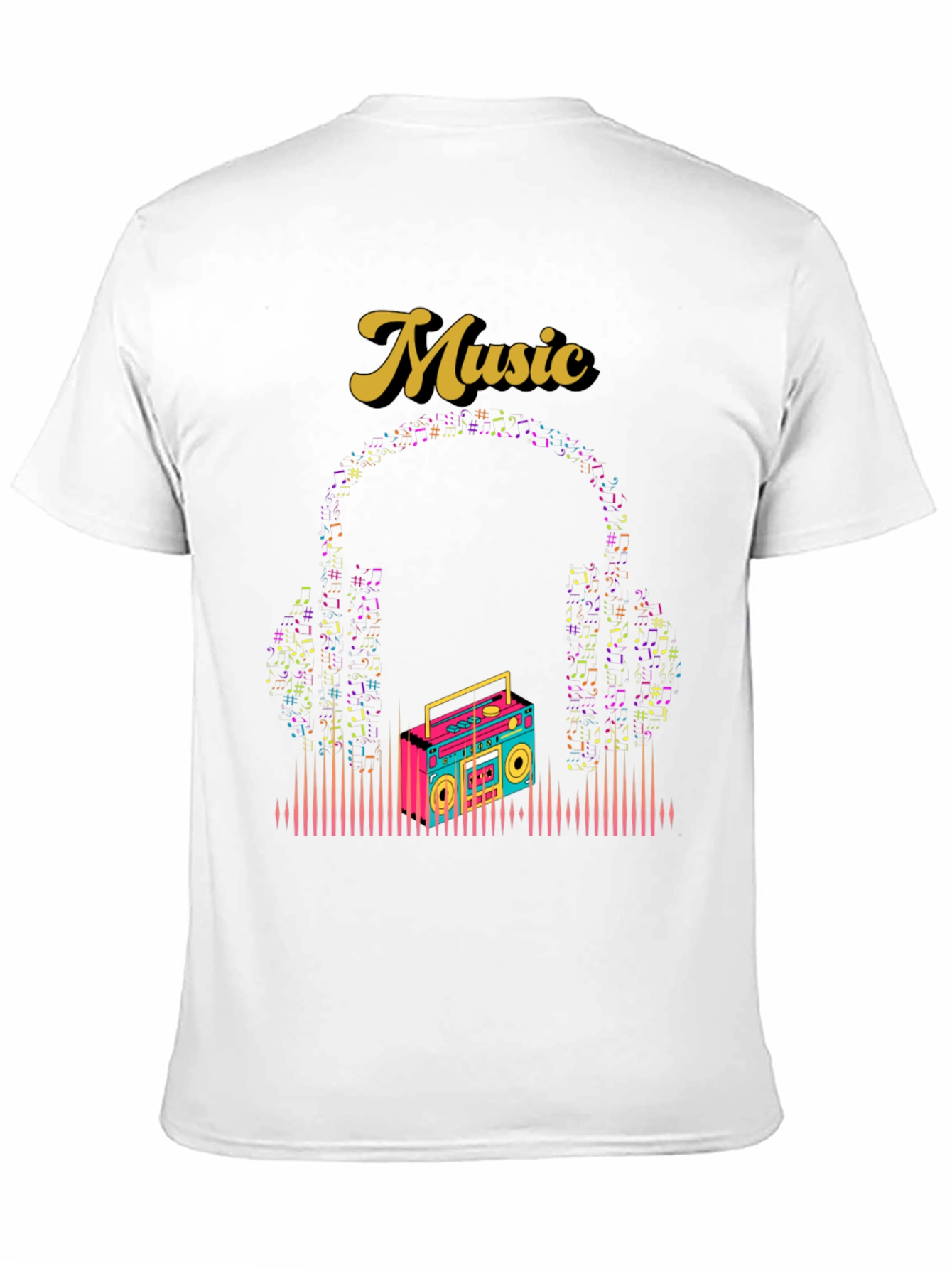 Retro Music Graphic Tee - Boombox and Headphones