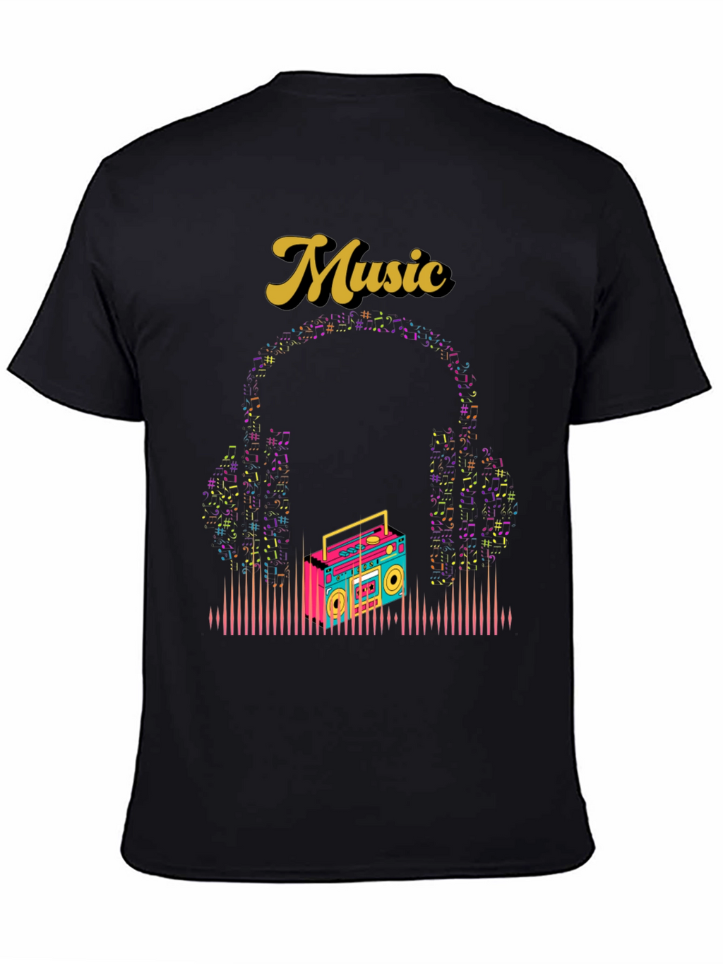 Retro Music Graphic Tee - Boombox and Headphones
