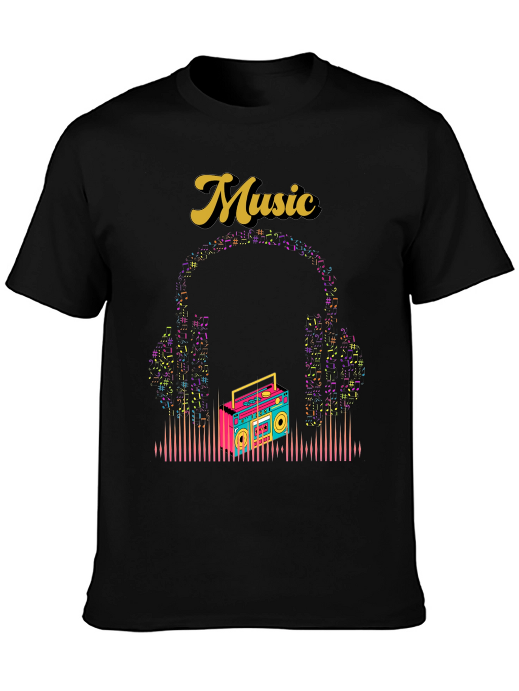 Retro Music Graphic Tee - Boombox and Headphones