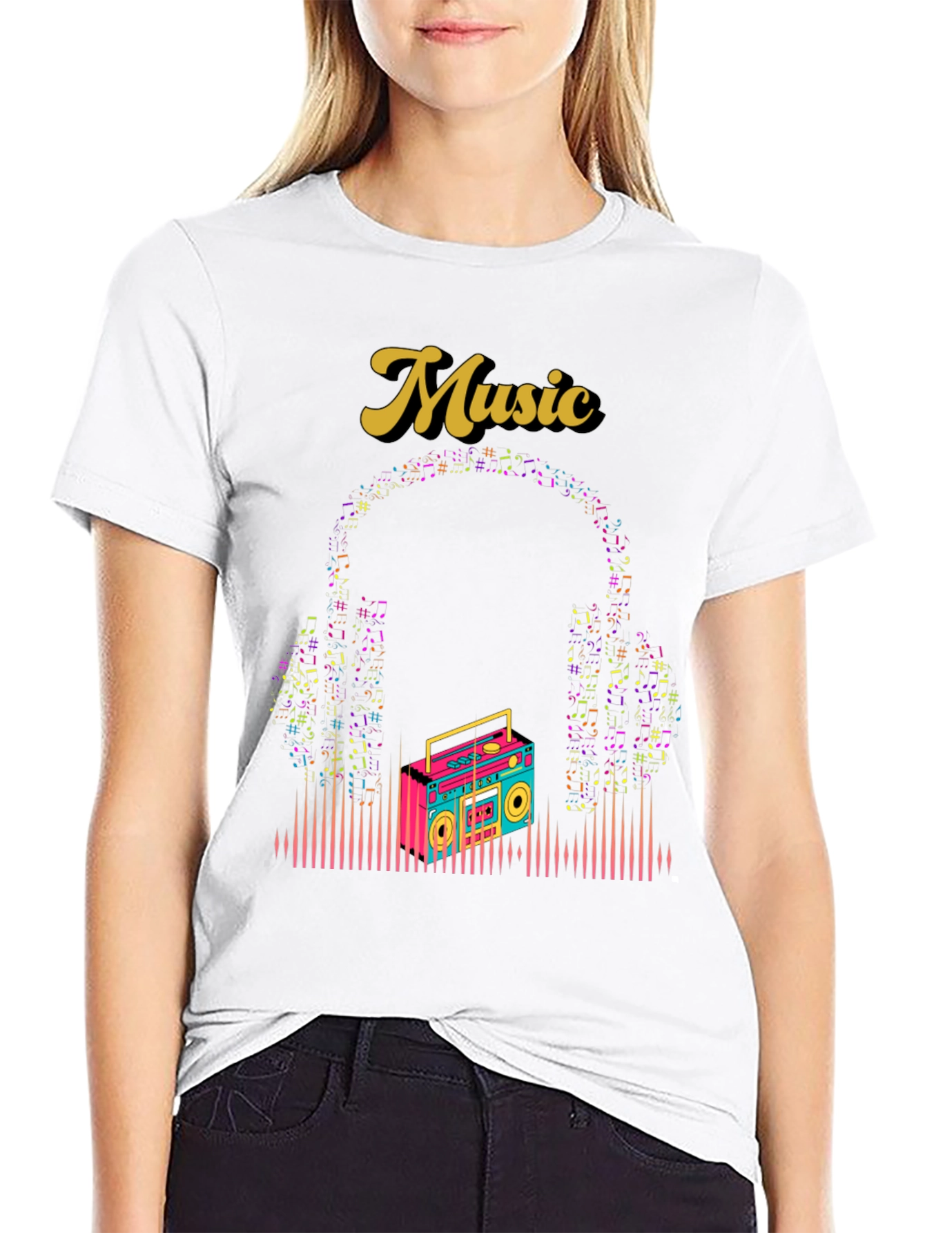 Retro Music Graphic Tee - Boombox and Headphones