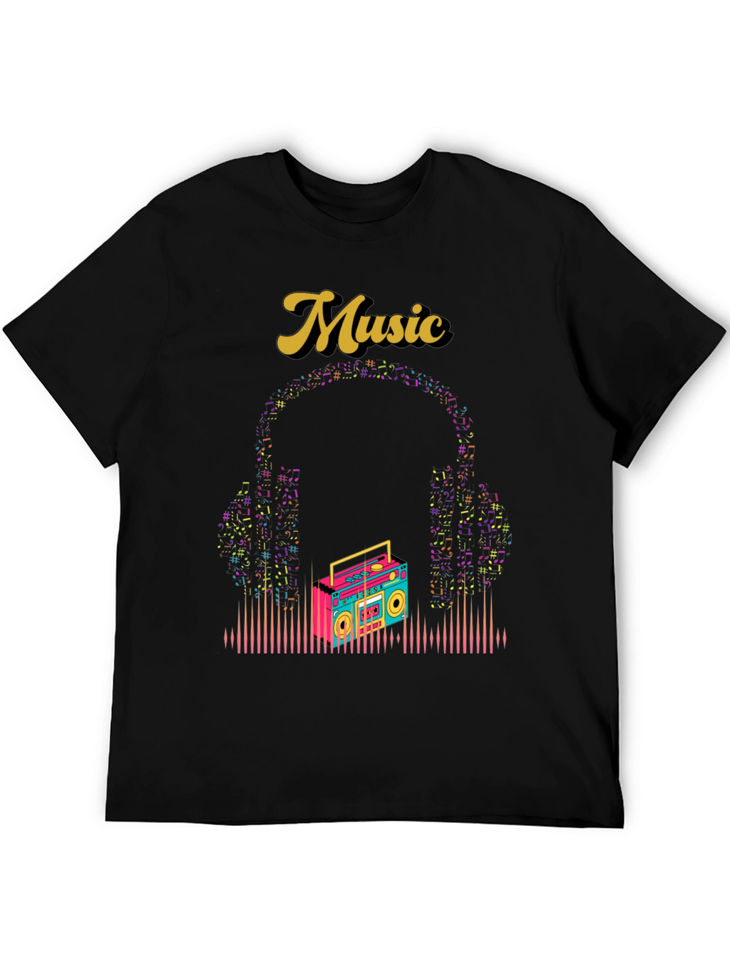 Retro Music Graphic Tee - Boombox and Headphones