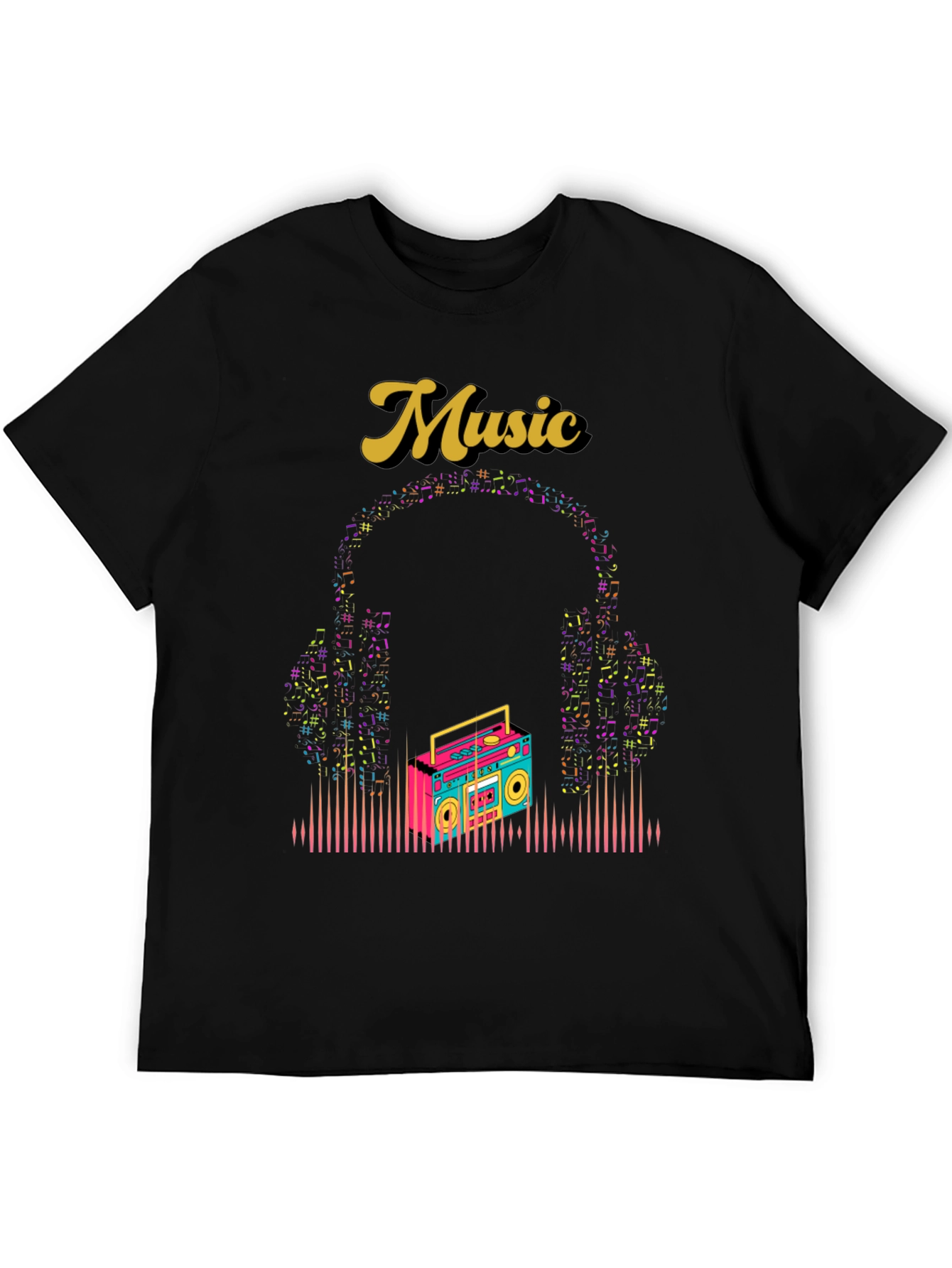 Retro Music Graphic Tee - Boombox and Headphones
