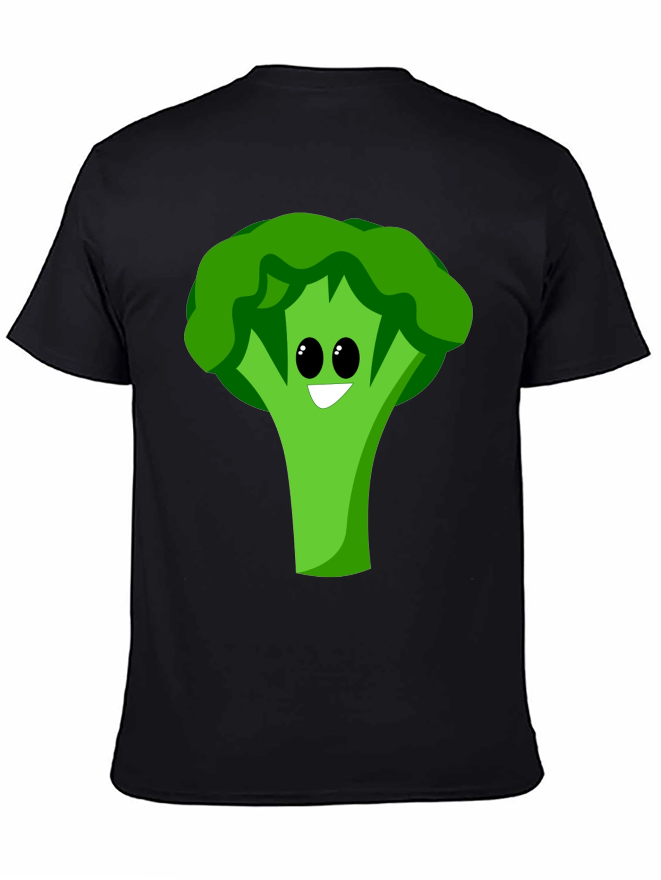 Cartoon Broccoli Graphic Tee - Black Cotton Blend