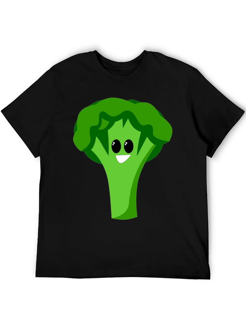 Cartoon Broccoli Graphic Tee - Black Cotton Blend