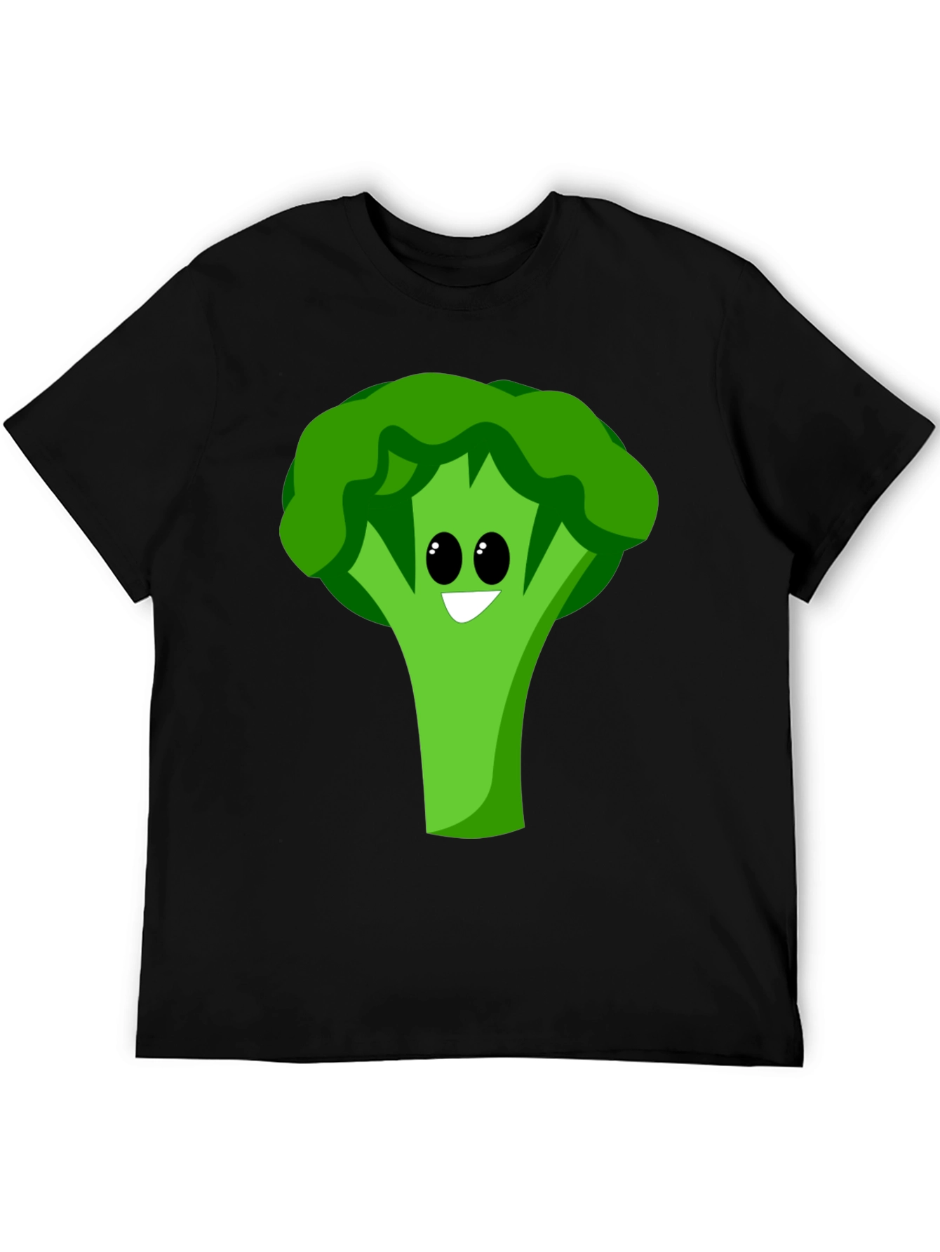 Cartoon Broccoli Graphic Tee - Black Cotton Blend