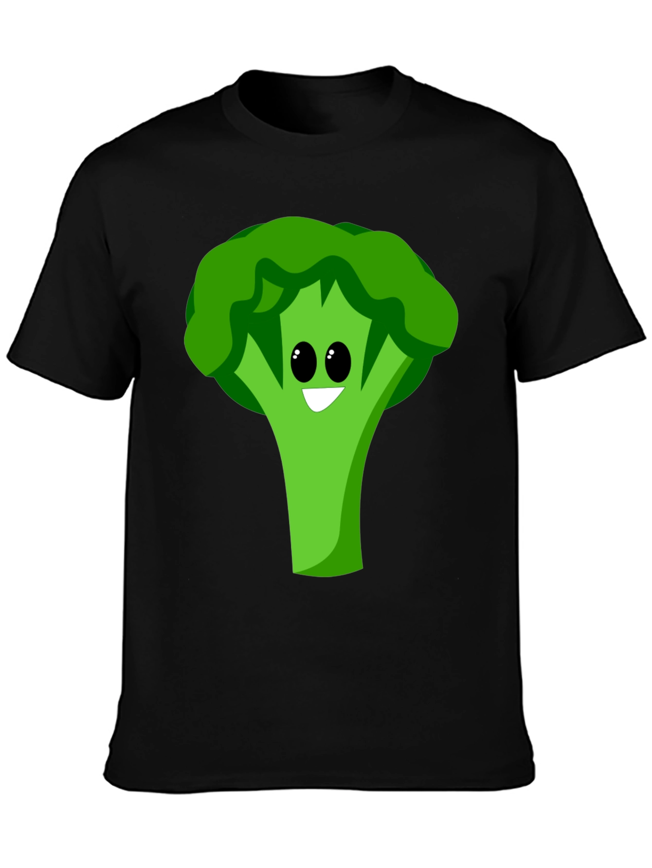 Cartoon Broccoli Graphic Tee - Black Cotton Blend