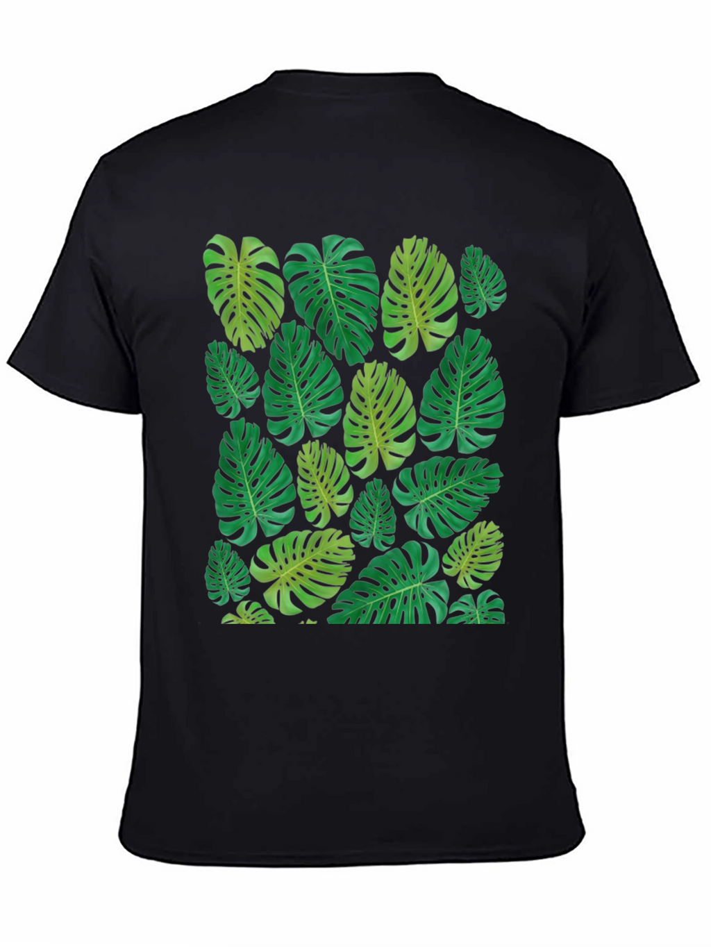 Tropical Monstera Leaf Print Black T-Shirt