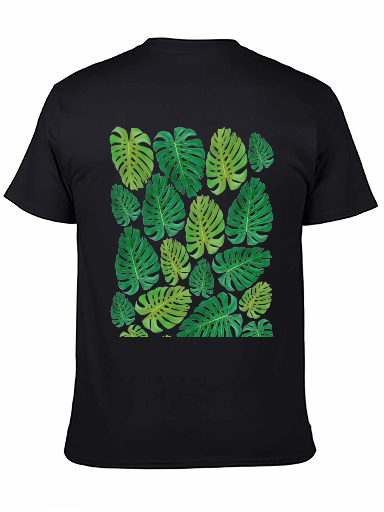 Tropical Monstera Leaf Print Black T-Shirt